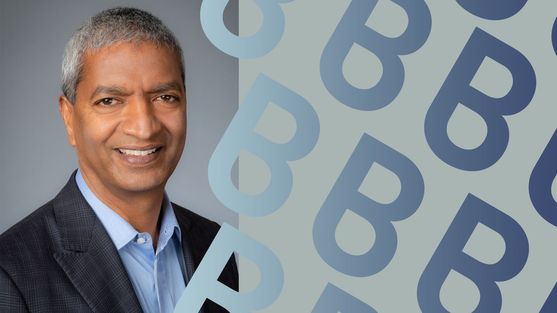 Photo illustration of KR Sridhar surrounded by the Bloom Energy logos.