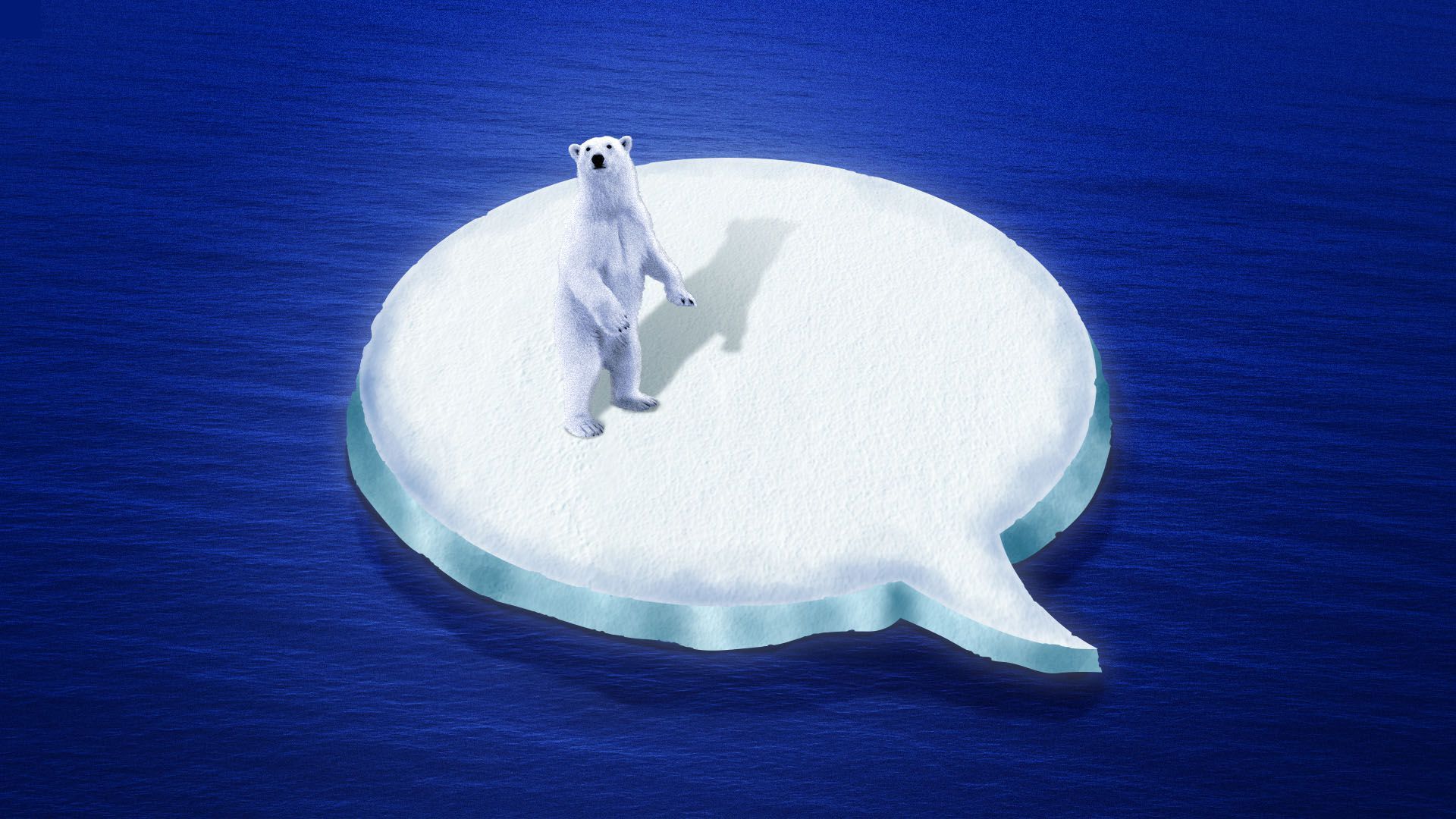 illustration of a polar bear on an ice cap in the shape of a thought bubble
