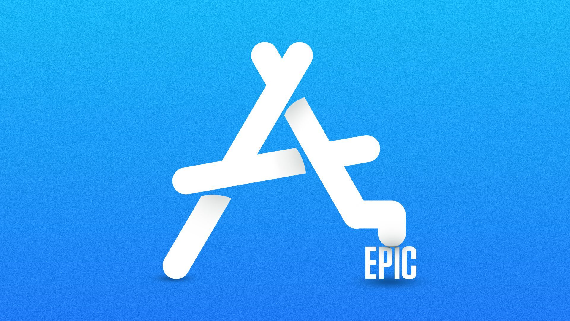 Illustration of the App Store logo stepping on the Epic logo.   