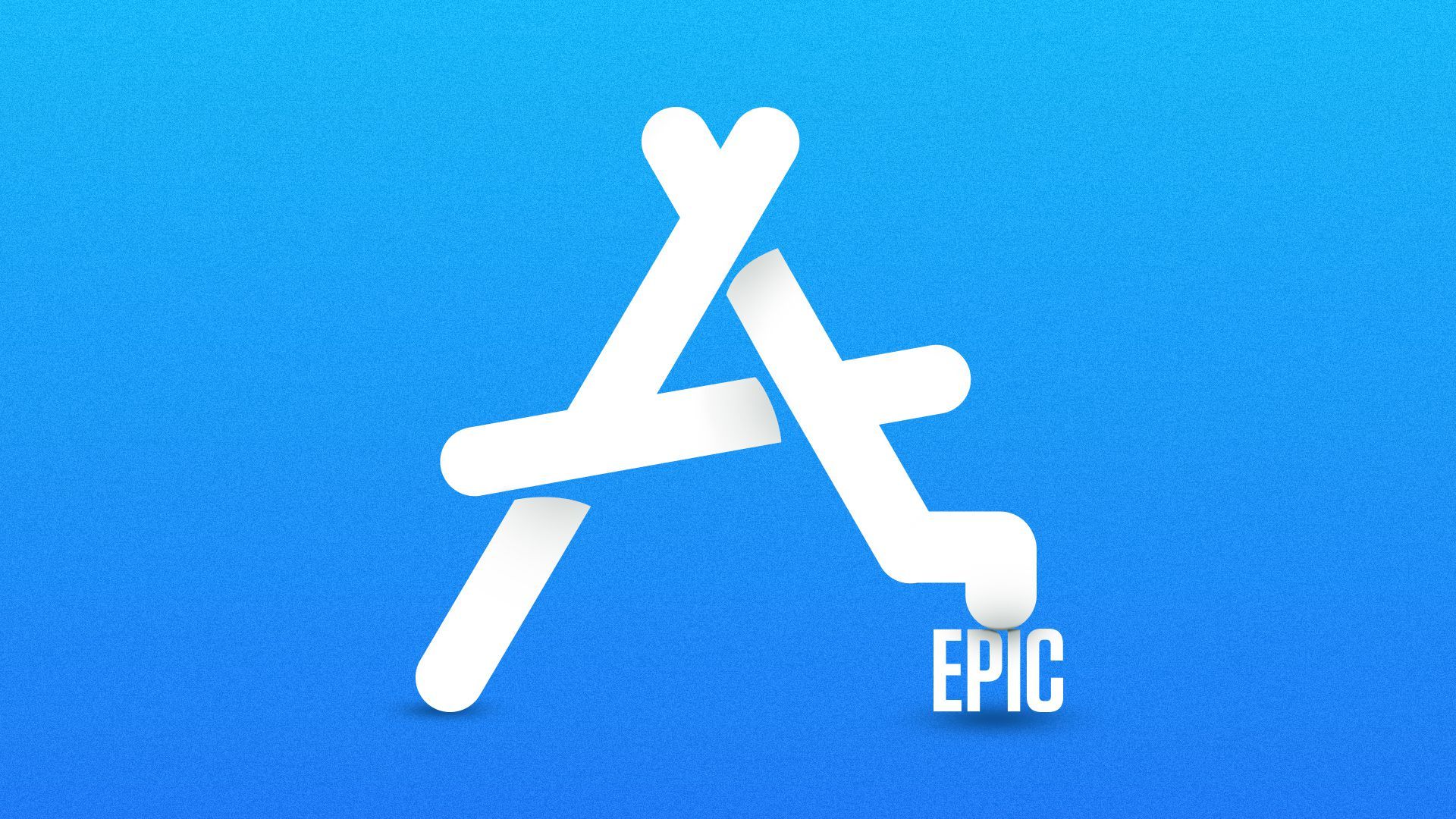 Illustration of the App Store logo stepping on the Epic logo.   