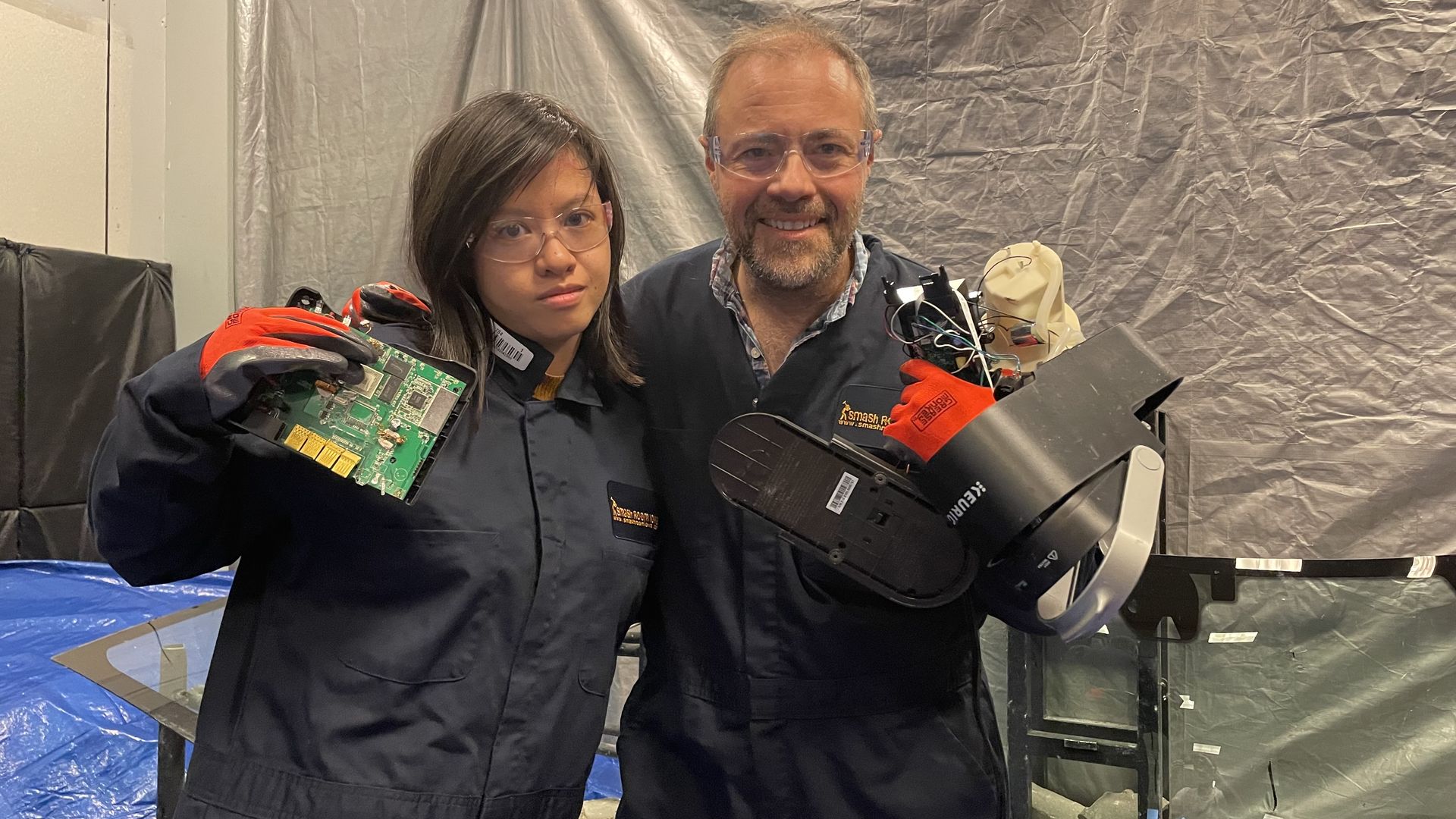 Linh and Jason break things at Smash Room