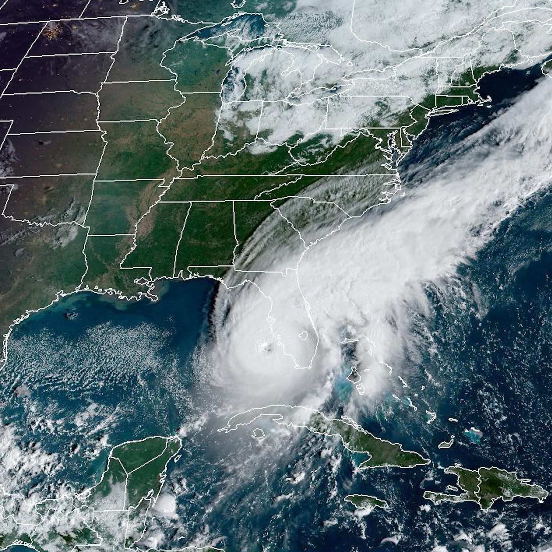 NOAA satellite image showing Hurricane Ian nearing the coast of Florida on Sept. 28, 2022.