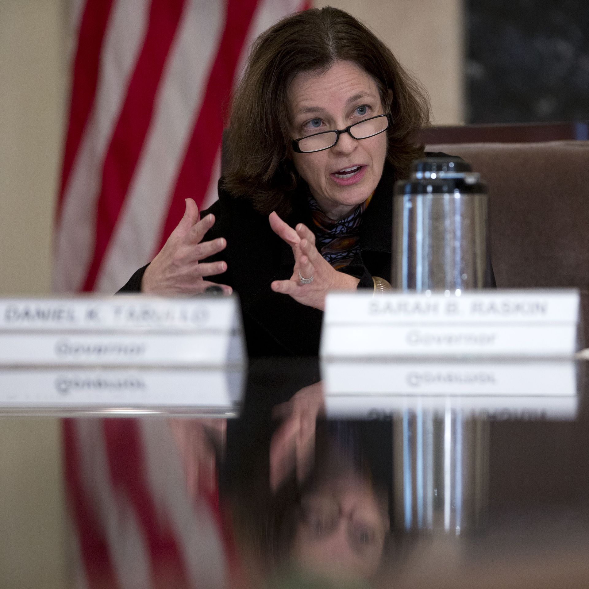 Sarah Bloom Raskin, governor of the U.S. Federal Reserve, speaks during an open meeting of the Board of Governors of the Federal Reserve in Washington