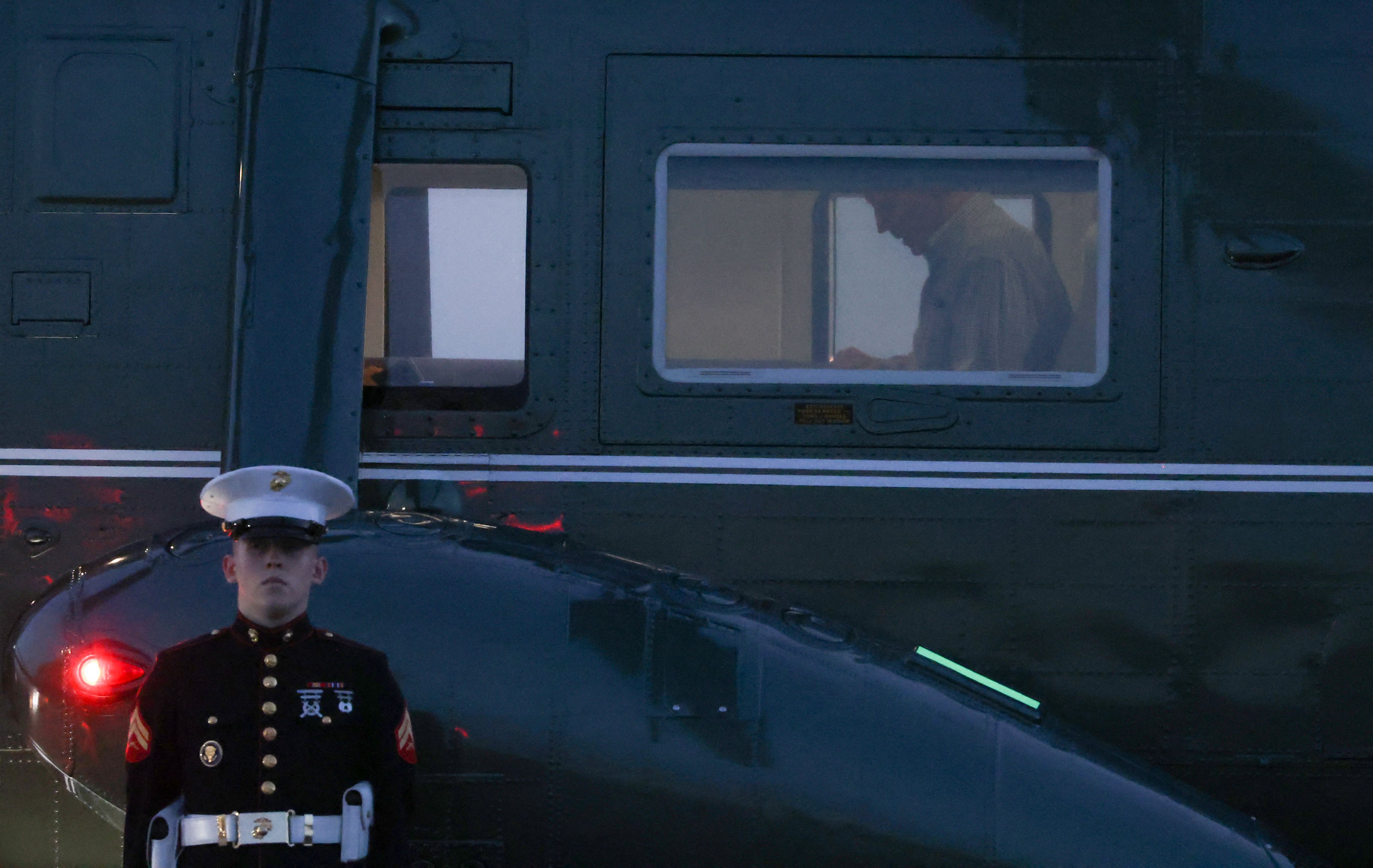President Biden as Marine One departs Hagerstown (Md.) Regional Airport last week en route Camp David for debate prep