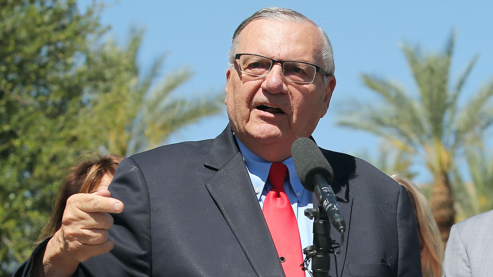 Former Maricopa County Sheriff Joe Arpaio speaks to the media in front of the Arizona State Capitol before filing petitions to run for the U.S. Senate on May 22, 2018 in Phoenix, Arizona. 
