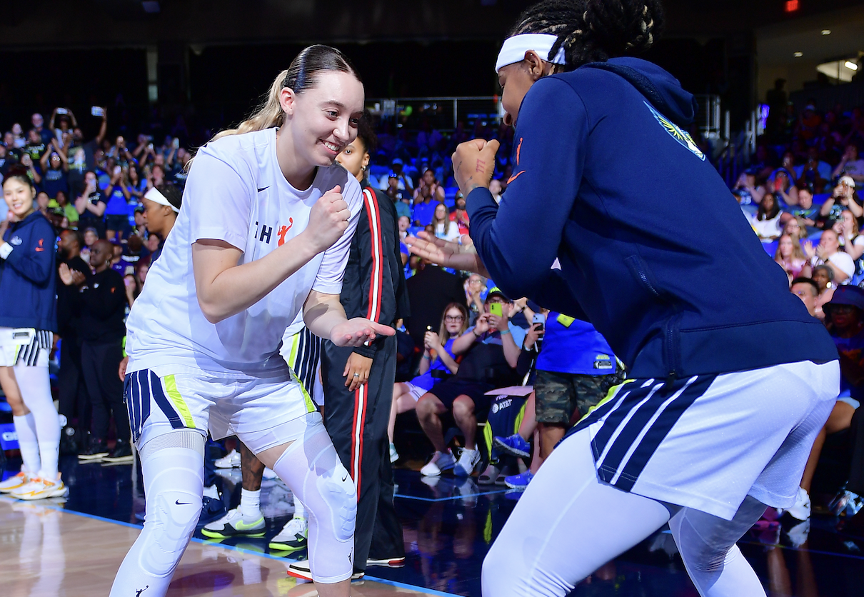 ARLINGTON, TX - SEPTEMBER 19: Paige Bueckers #5 of the Dallas Wings is introduced before the game against the Phoenix Mercury on September 19, 2026 at the College Park Center in Arlington, TX. NOTE TO USER: User expressly acknowledges and agrees that, by downloading and or using this photograph, Use
