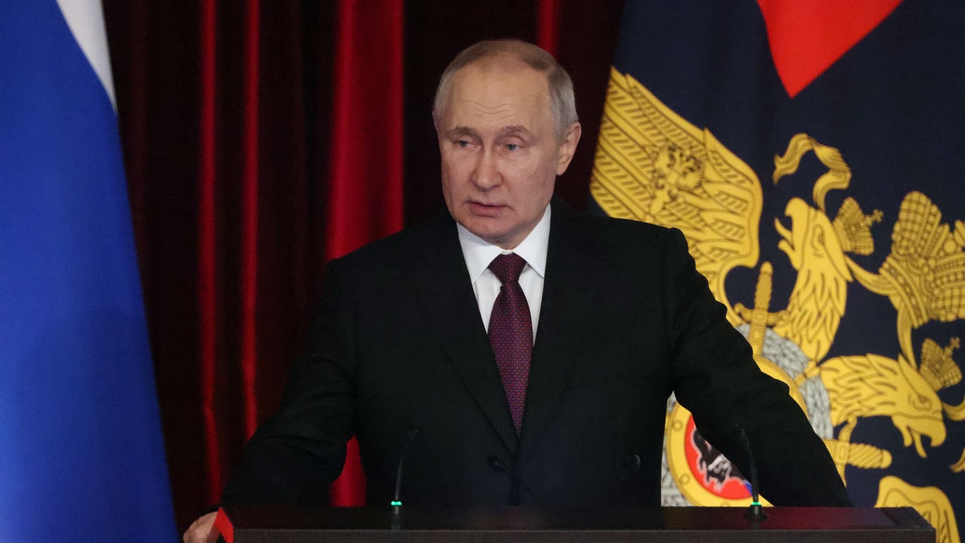 Russian President Vladimir Putin giving a speech