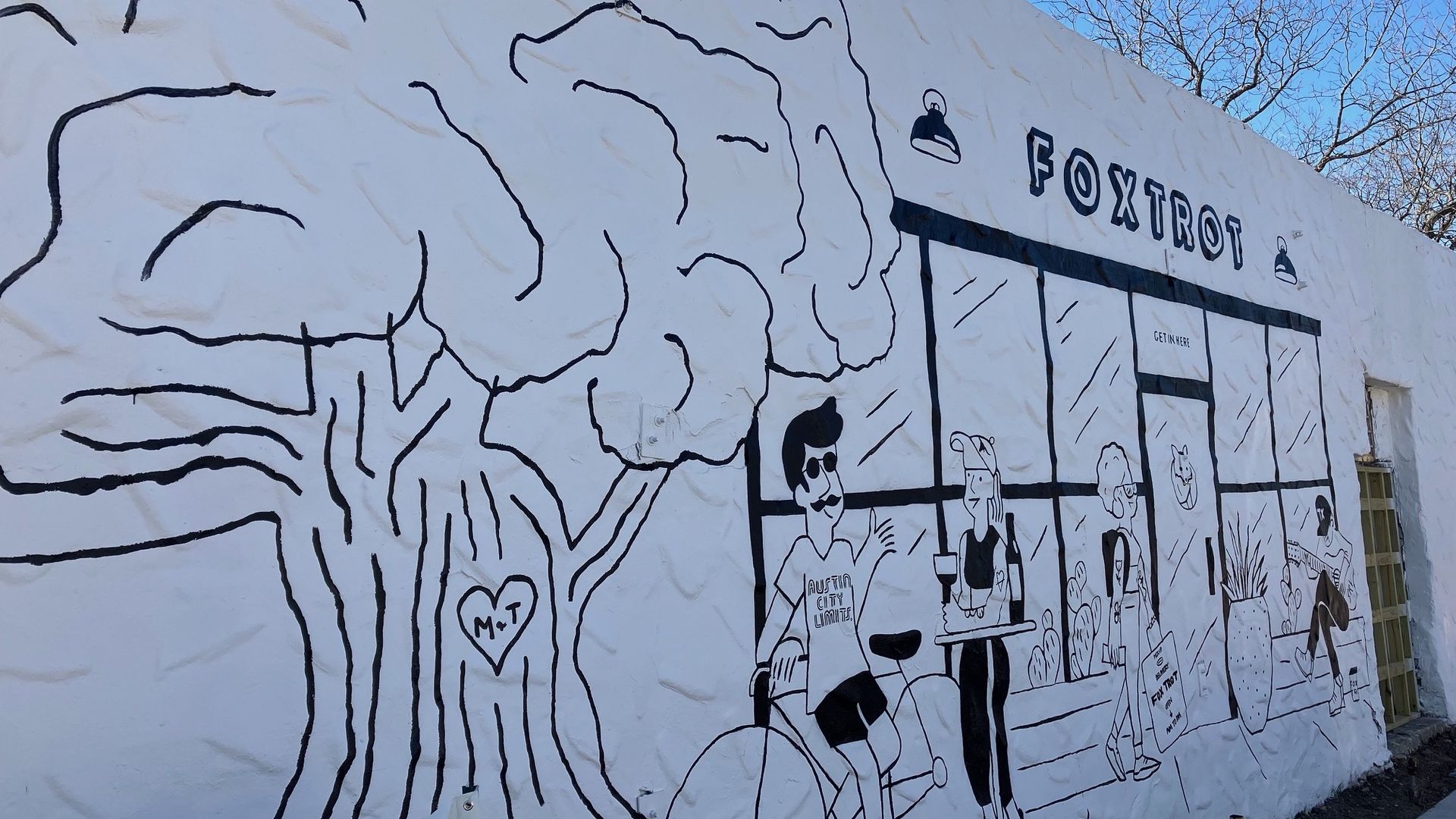 A mural on the wall of the new Foxtrot location by Annie and South First streets. Photo: Asher Price/Axios
