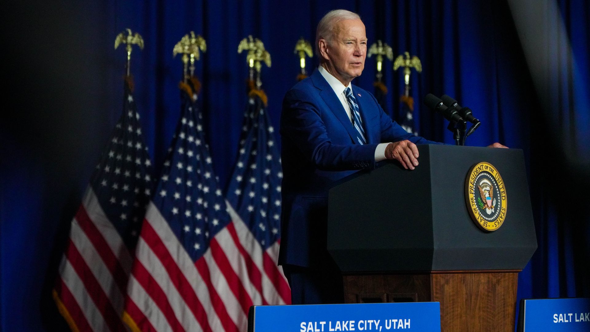 President Joe Biden shares remarks at the George E. Wahlen Department of VA Medical Center Aug. 10 in Salt Lake City. Photo courtesy:  Office of Gov. Spencer J. Cox.