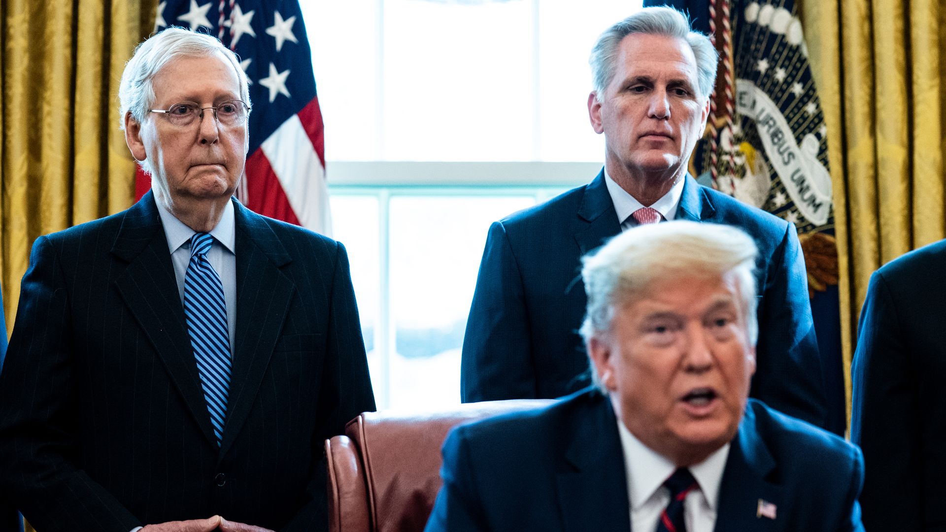 Senate Majority Leader Mitch McConnell (R-KY), House Minority Leader Kevin McCarthy (R-CA) and President Trump