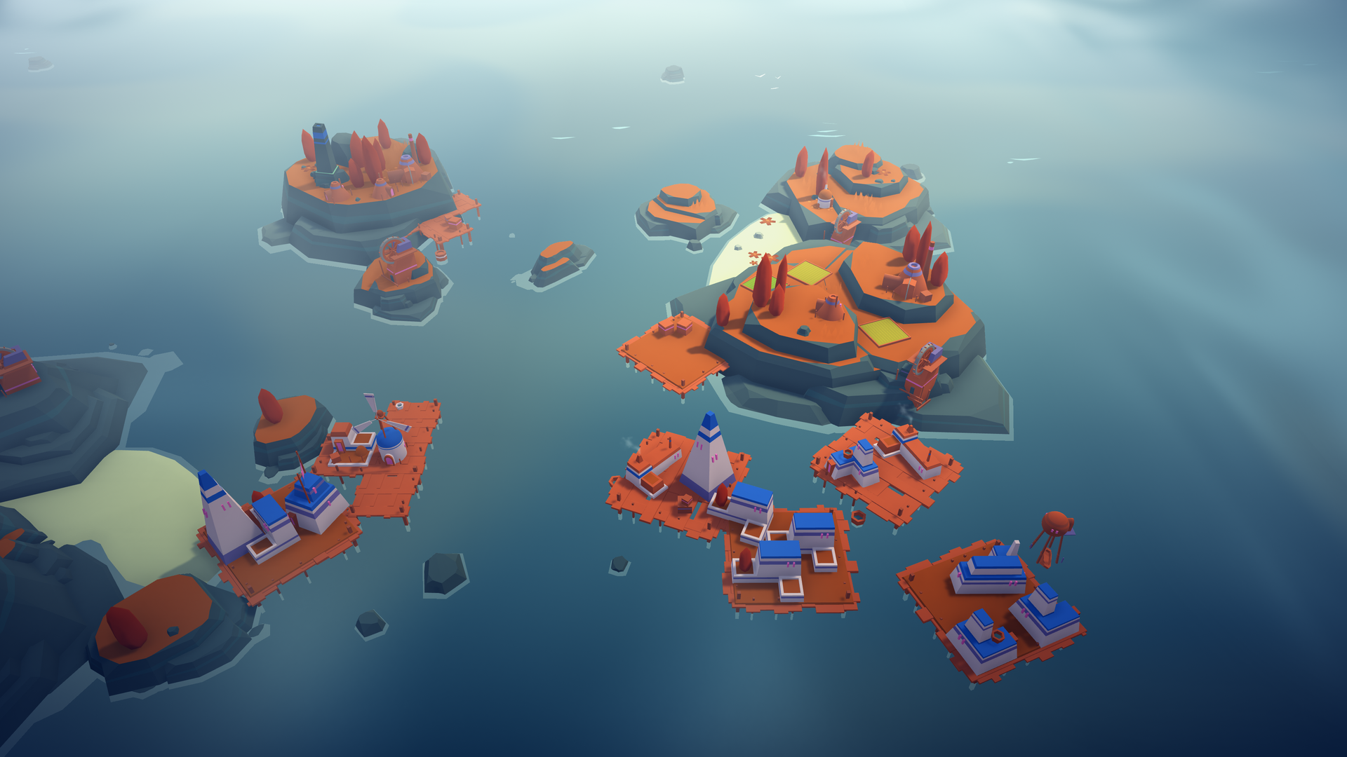 Video game screenshot showing an archipelago of islands