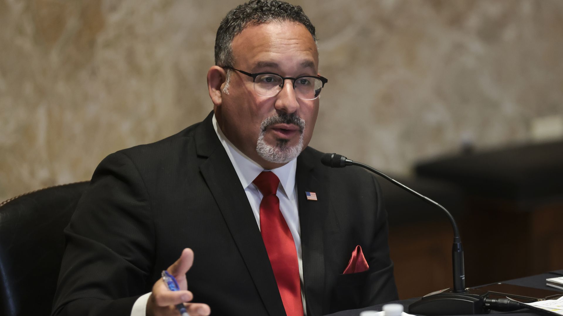 Education Secretary Miguel Cardona testifying before a Senate panel on June 7.