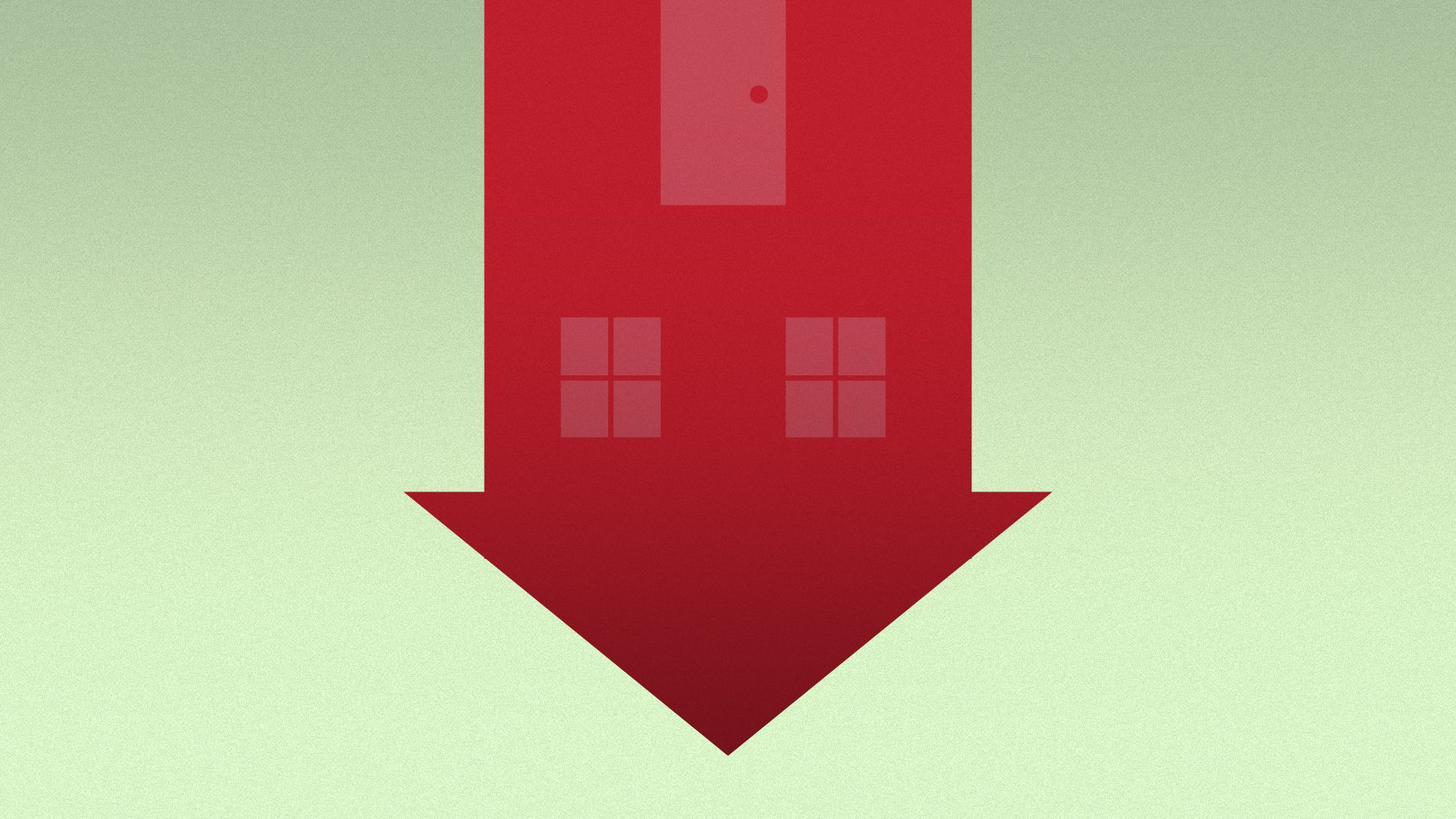 Illustration of an upside-down house forming a downward-pointing arrow.