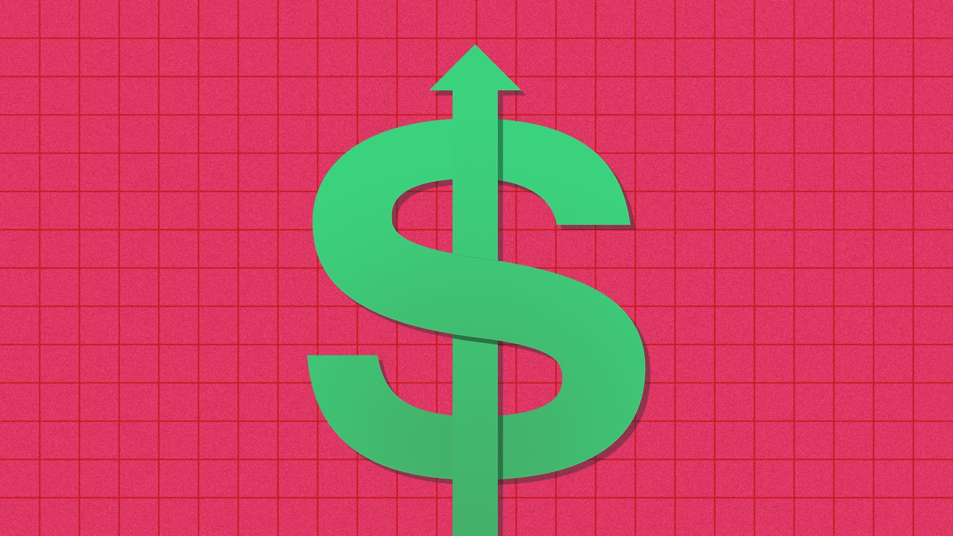 A green dollar sign against a pink background