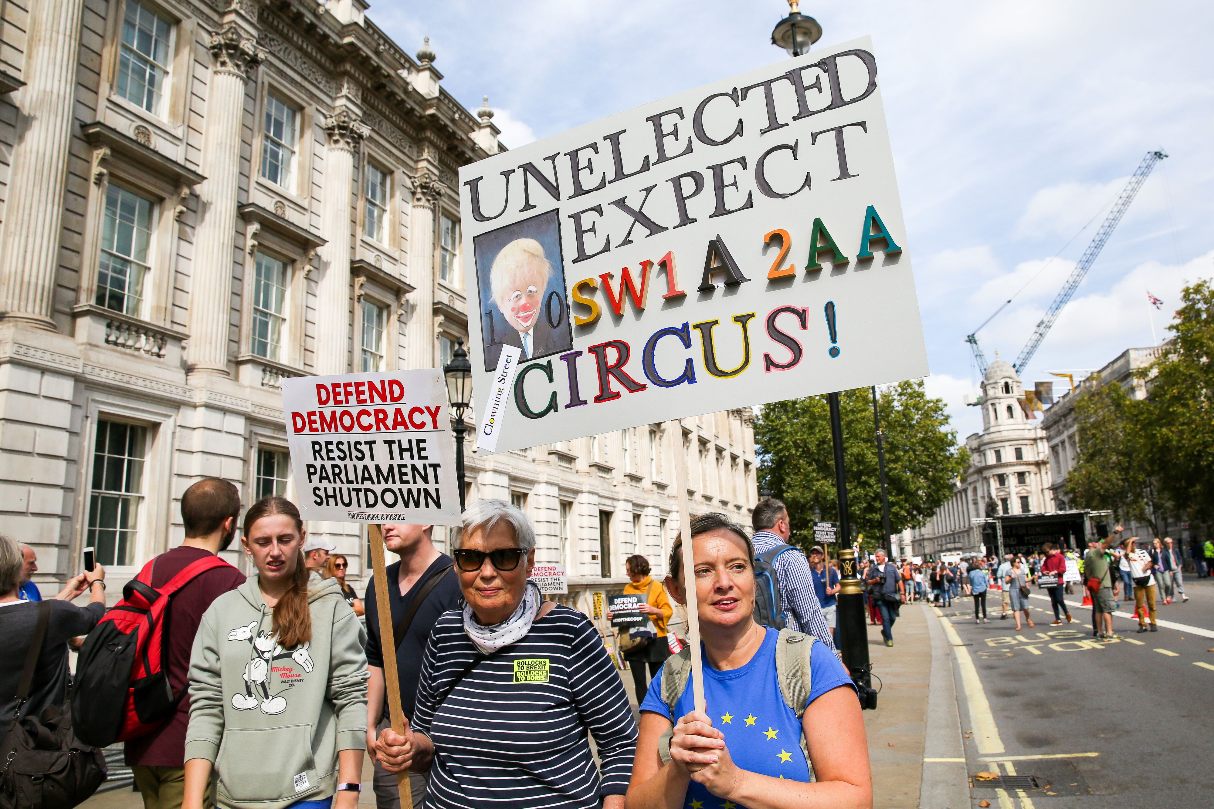 Anti-Brexit protest in Whitehall, Westminster against the British Prime Minister Boris Johnson and the UK Government proroguing Parliament for five weeks ahead of the Queens Speech on 14 October