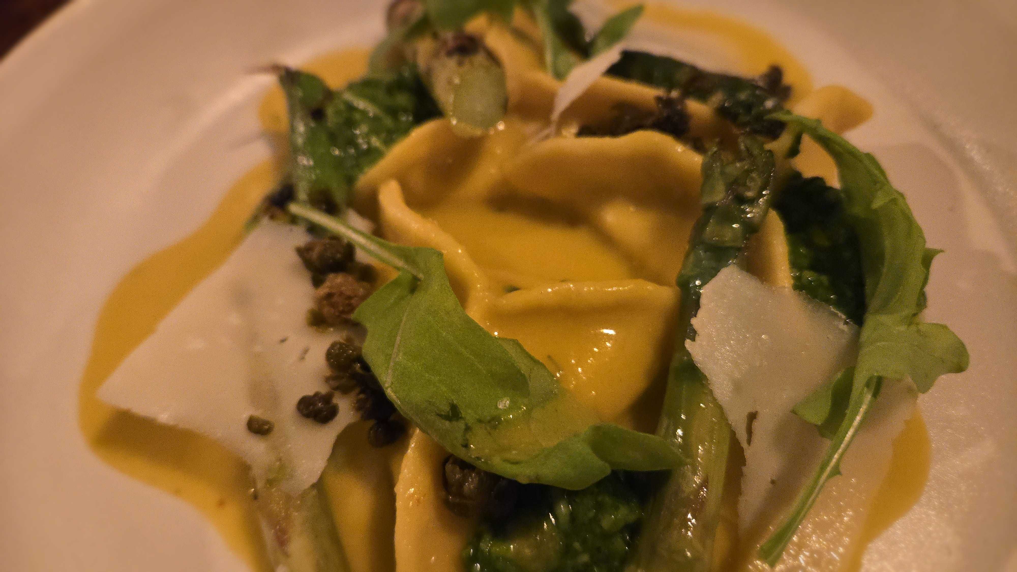 Saffron ricotta ravioli at Urban Hearth in Cambridge. 