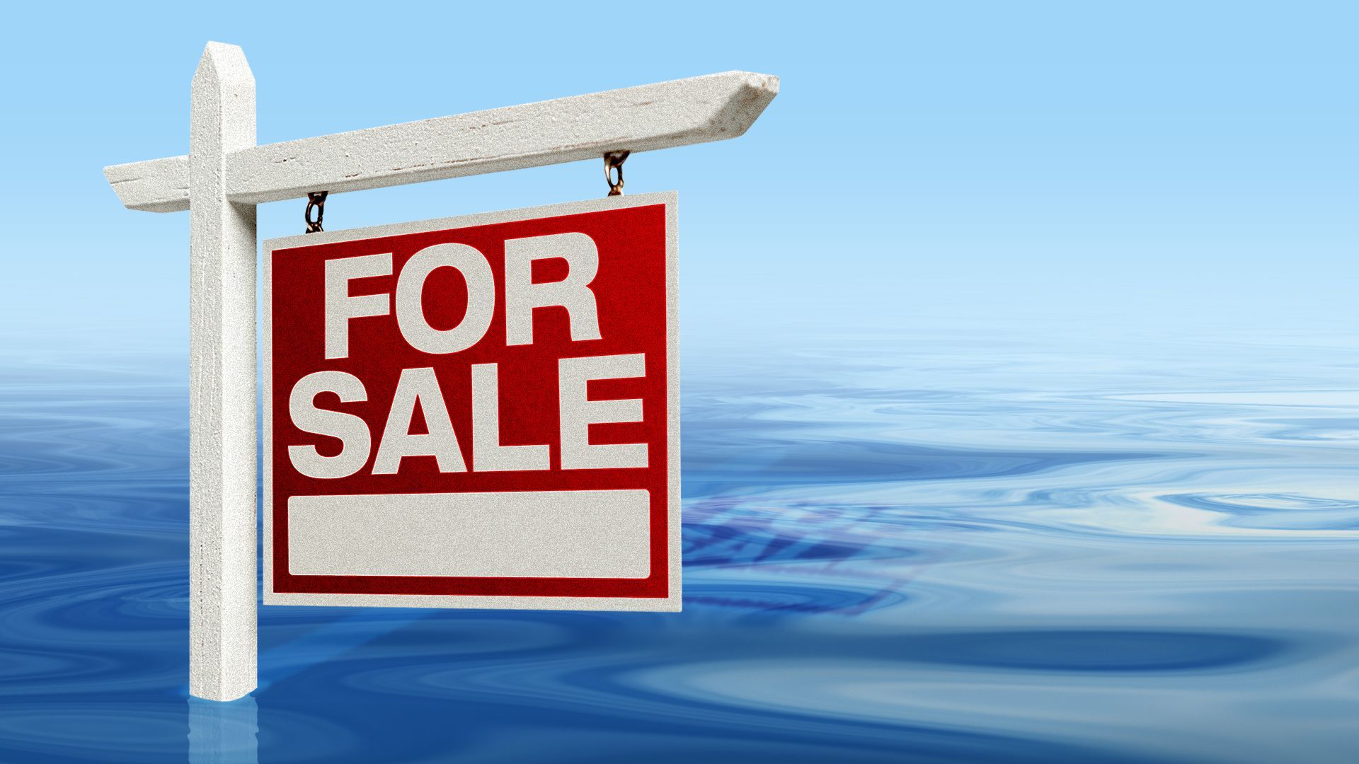 Illustration for a for sale sign in the middle of a body of water