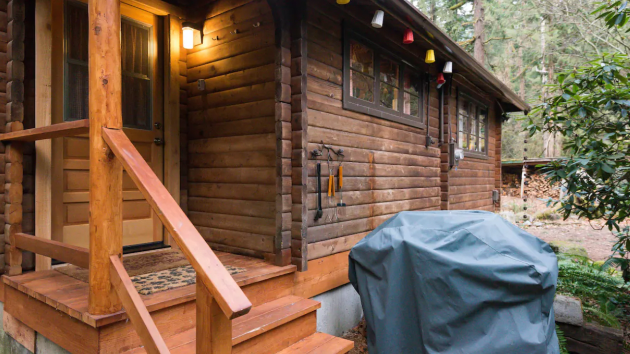 small wood cabin in the woods