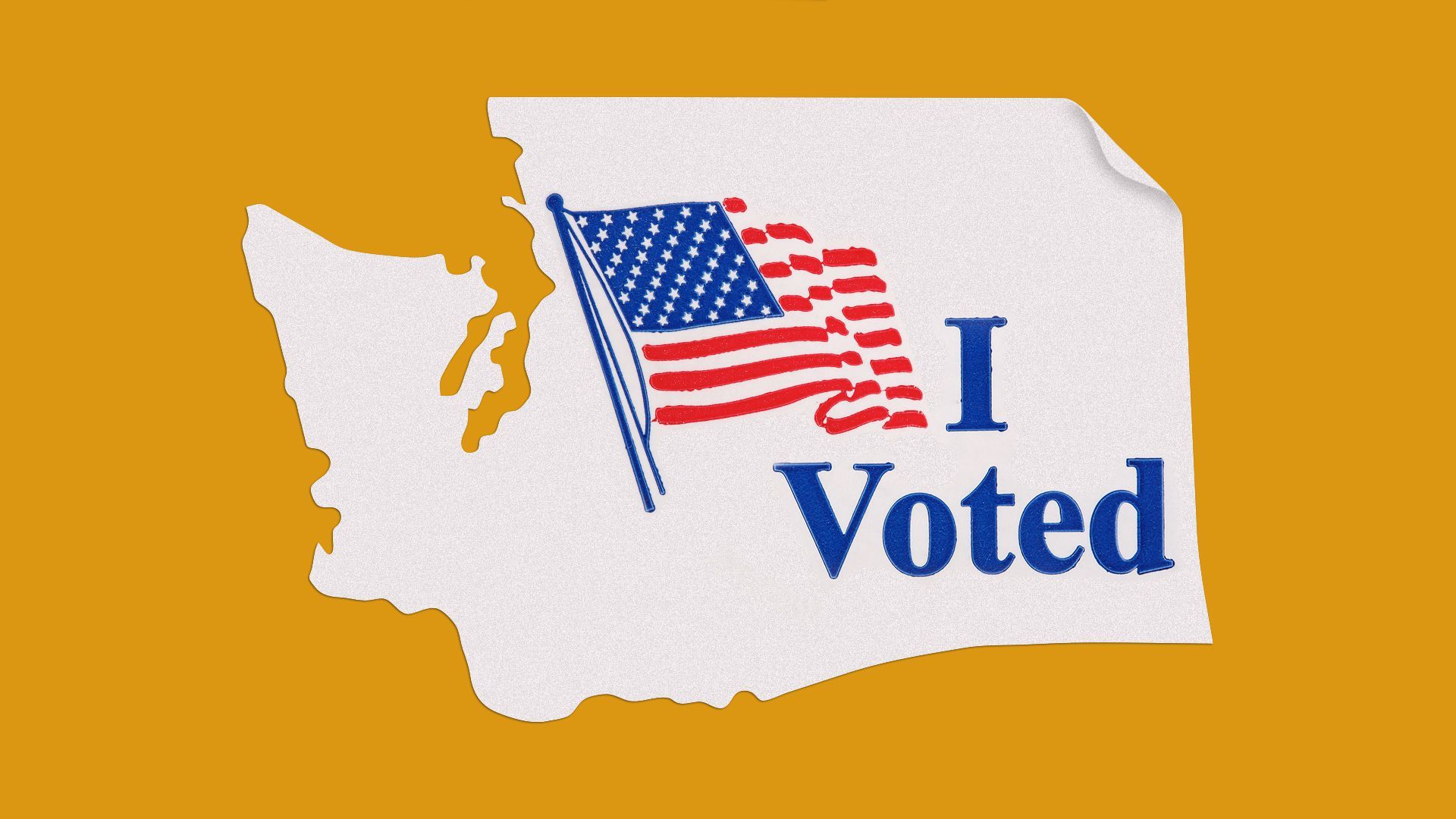 Illustration of an "I Voted" sticker in the shape of Washington state. 