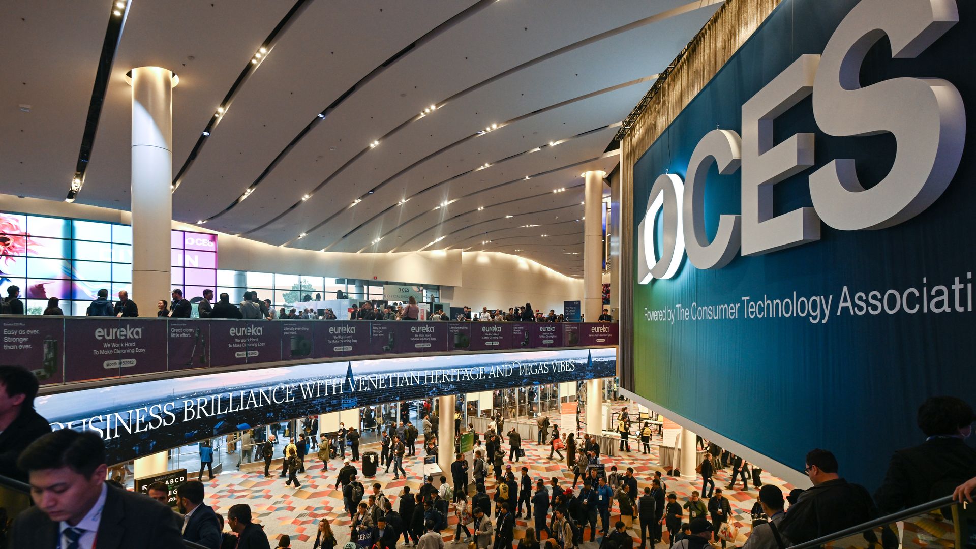 Image of a crowded Venetian Campus venue on the second day of the Consumer Electronics Show (CES) in Las Vegas, Nevada.