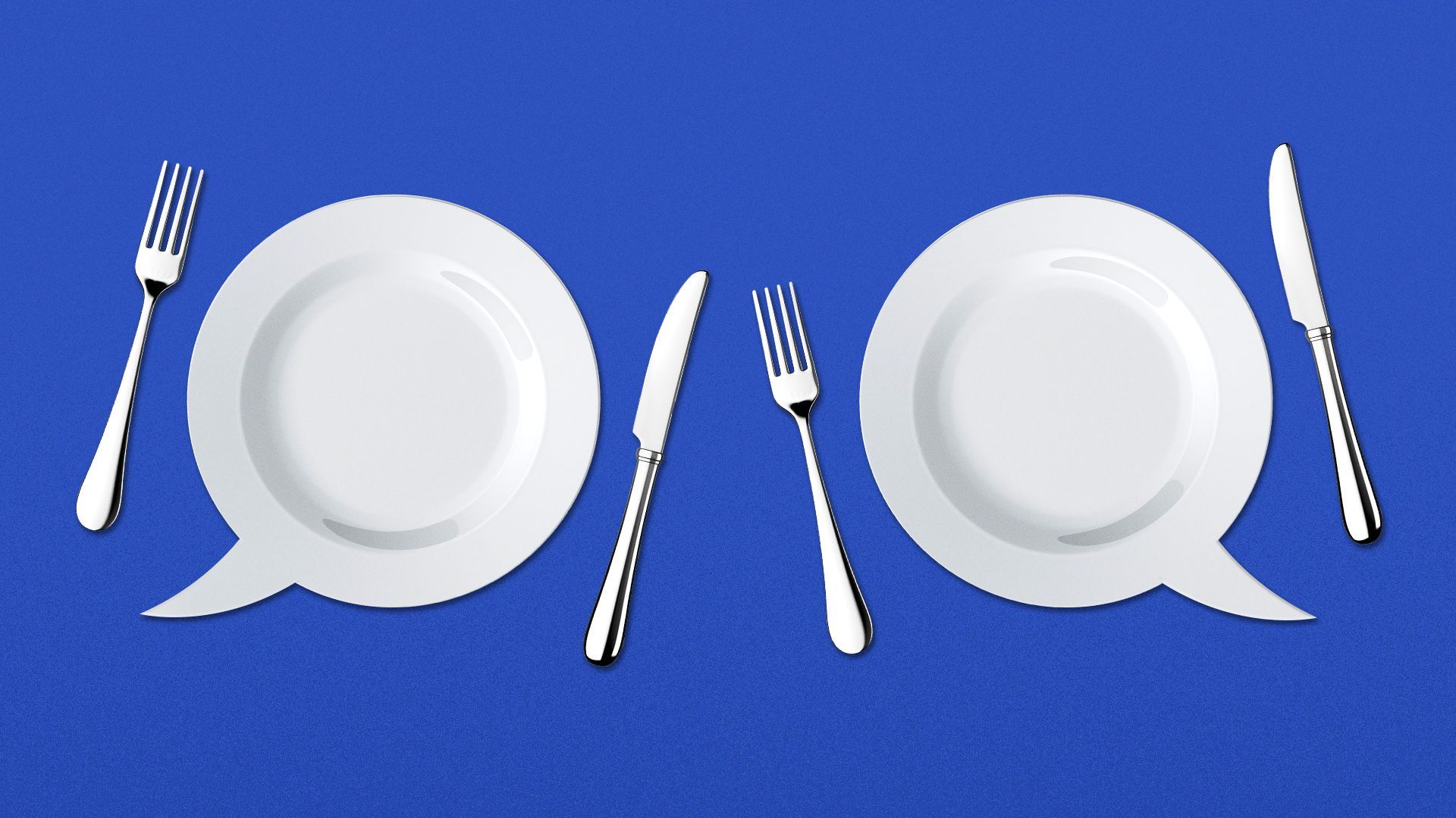 Illustration of two dinner plates as speech bubbles.