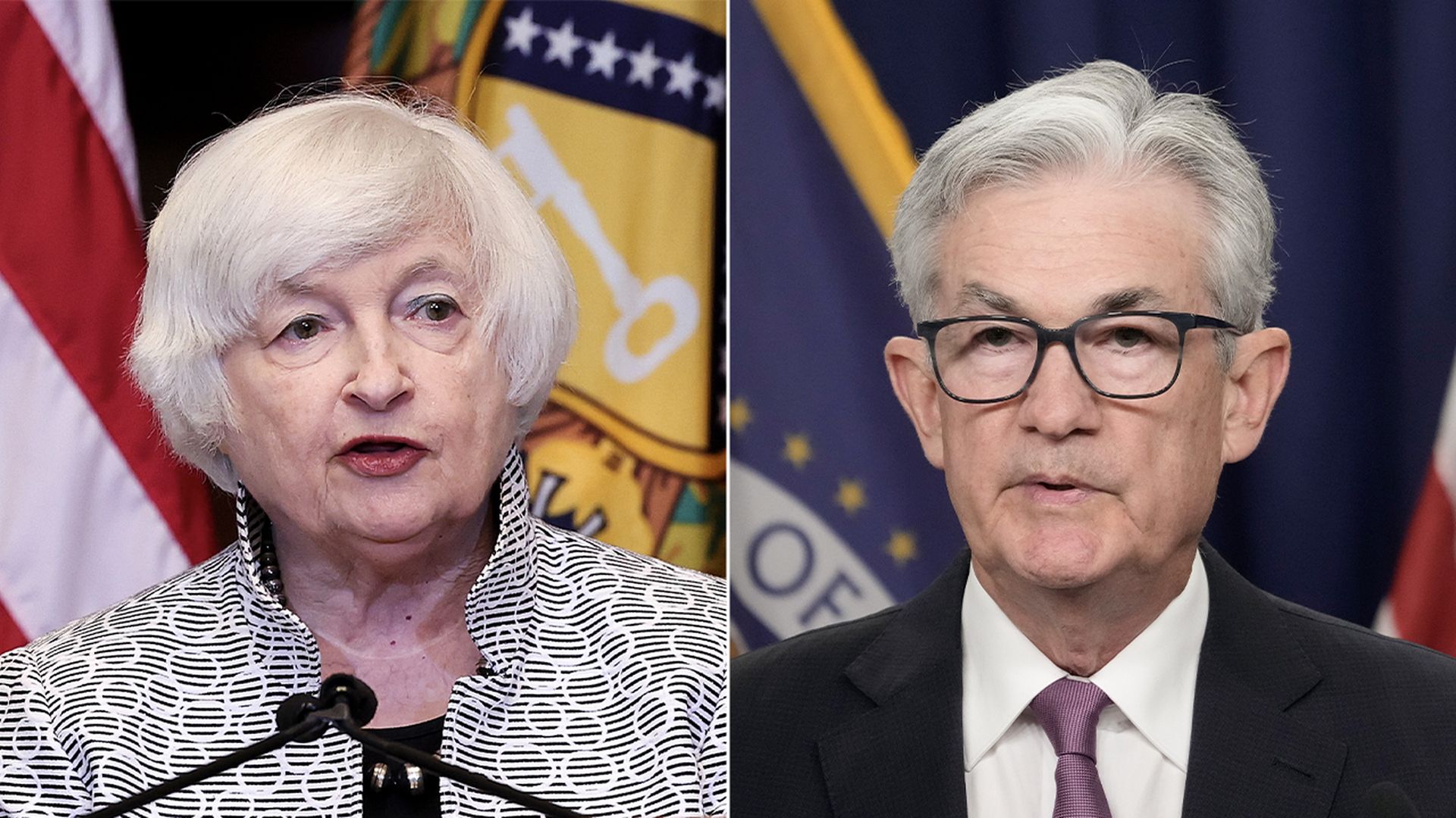 Janet Yellen and Jerome Powell photos.