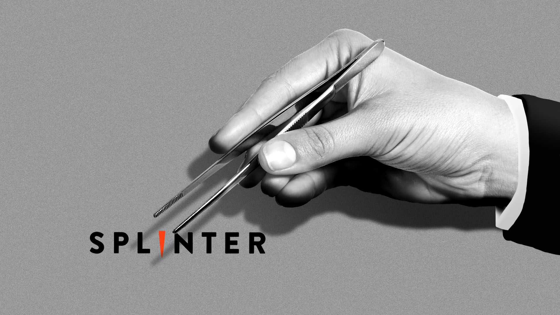 Illustration of a hand with a giant pair of tweezers hanging ominously over the Splinter logo.