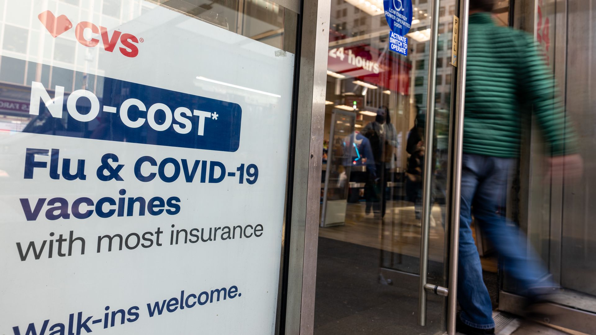 A sign in a pharmacy advertises the COVID-19 vaccine as the nation marks the fifth anniversary of the Covid-19 pandemic on March 11, 2025 in New York City.