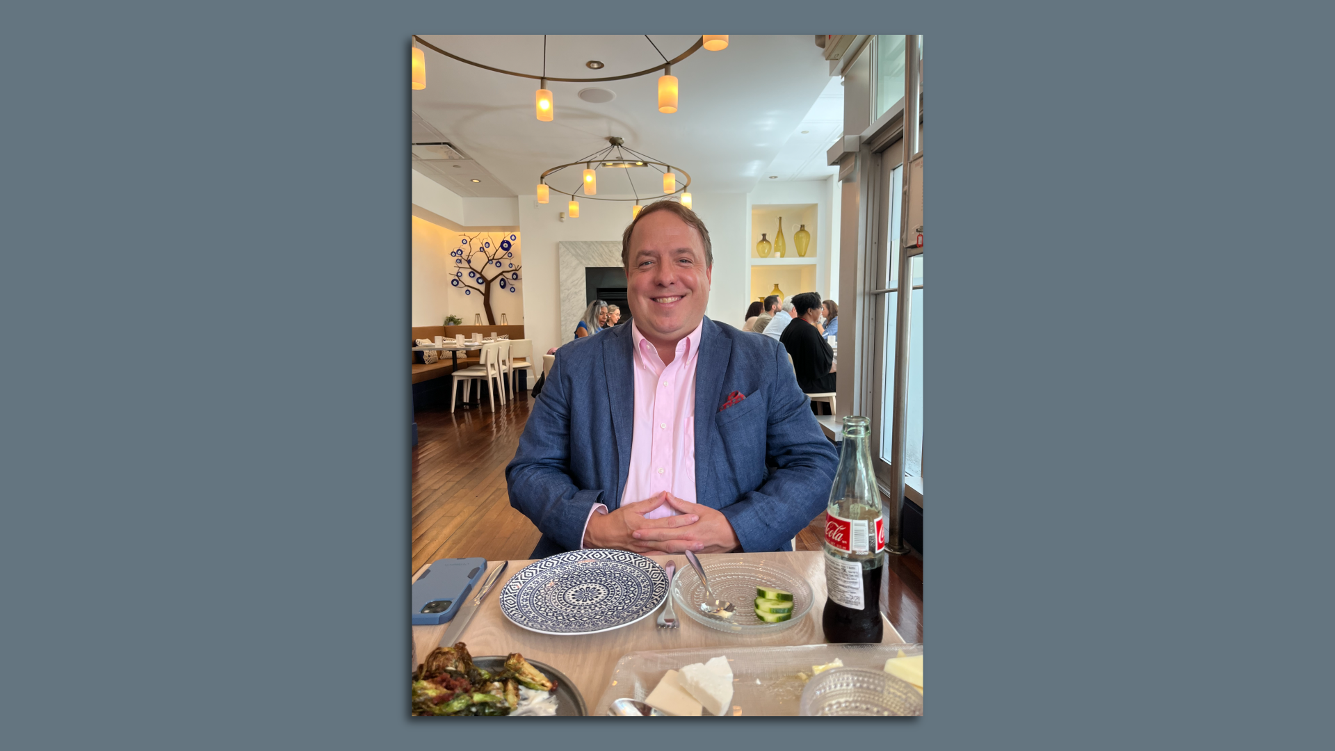 Health lobbyist David Sanders shares lunch with Axios at Zaytinya. 