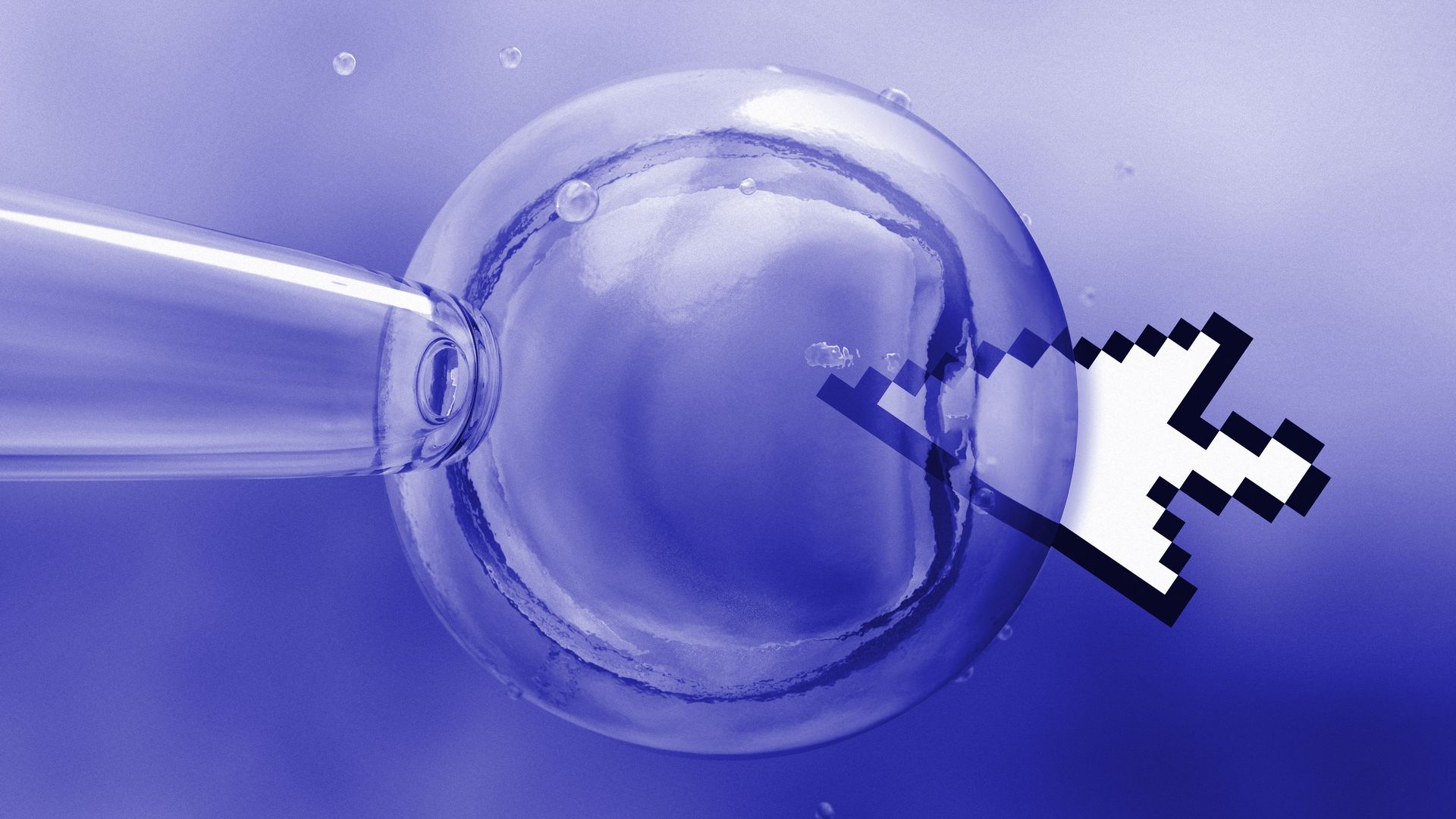 Illustration of a cursor performing an embryo transfer instead of a syringe.