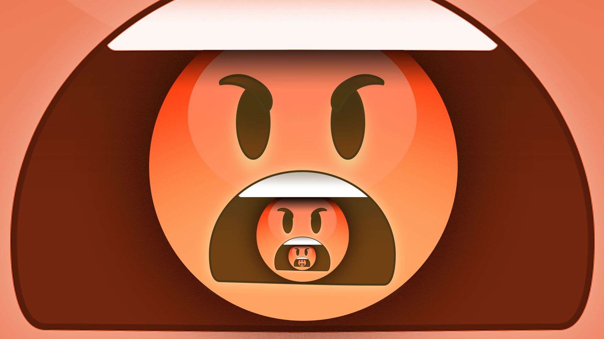 Illustration of a series of angry emojis emerging from one another's yelling mouth