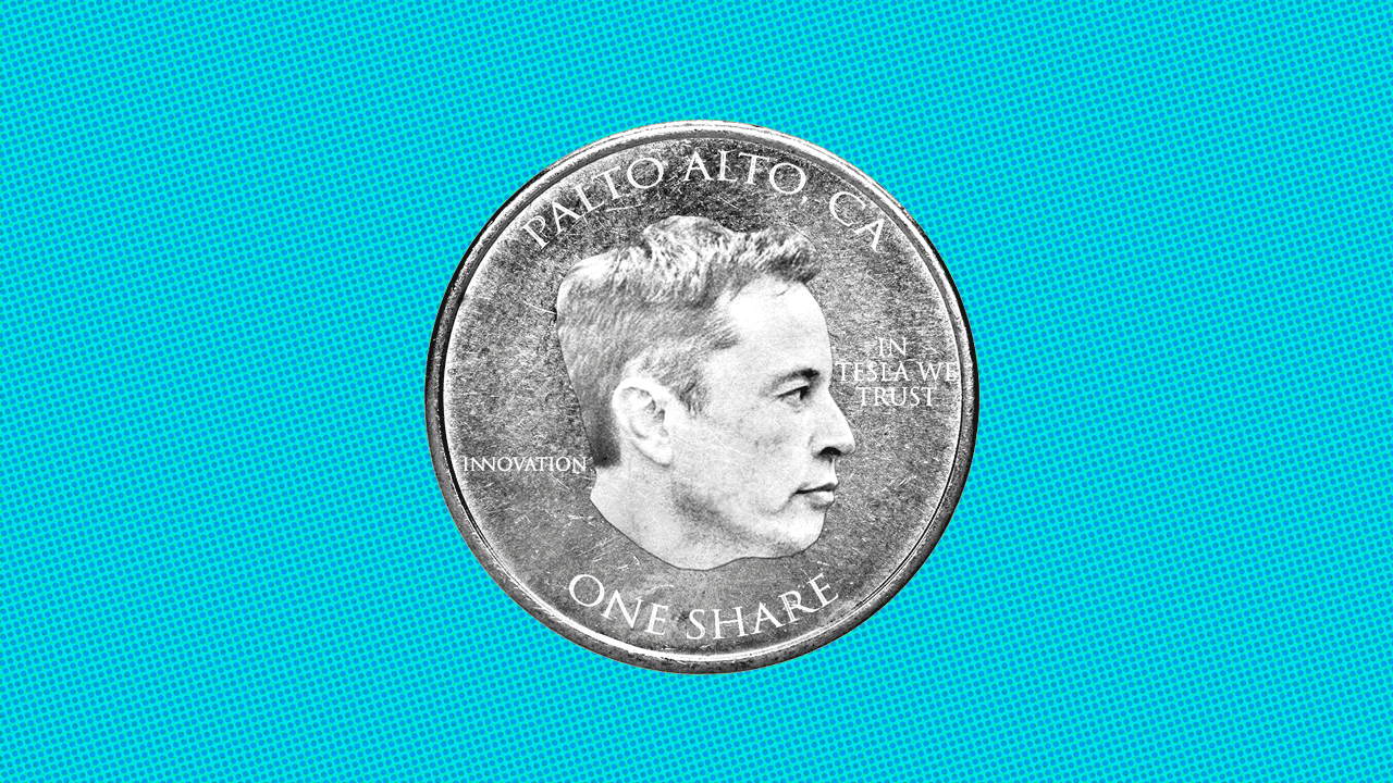 Animated illustration of a shrinking coin with Elon Musk's profile on it.
