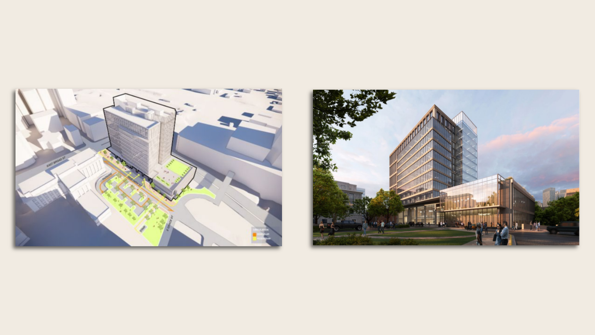 two renderings of a new tall building