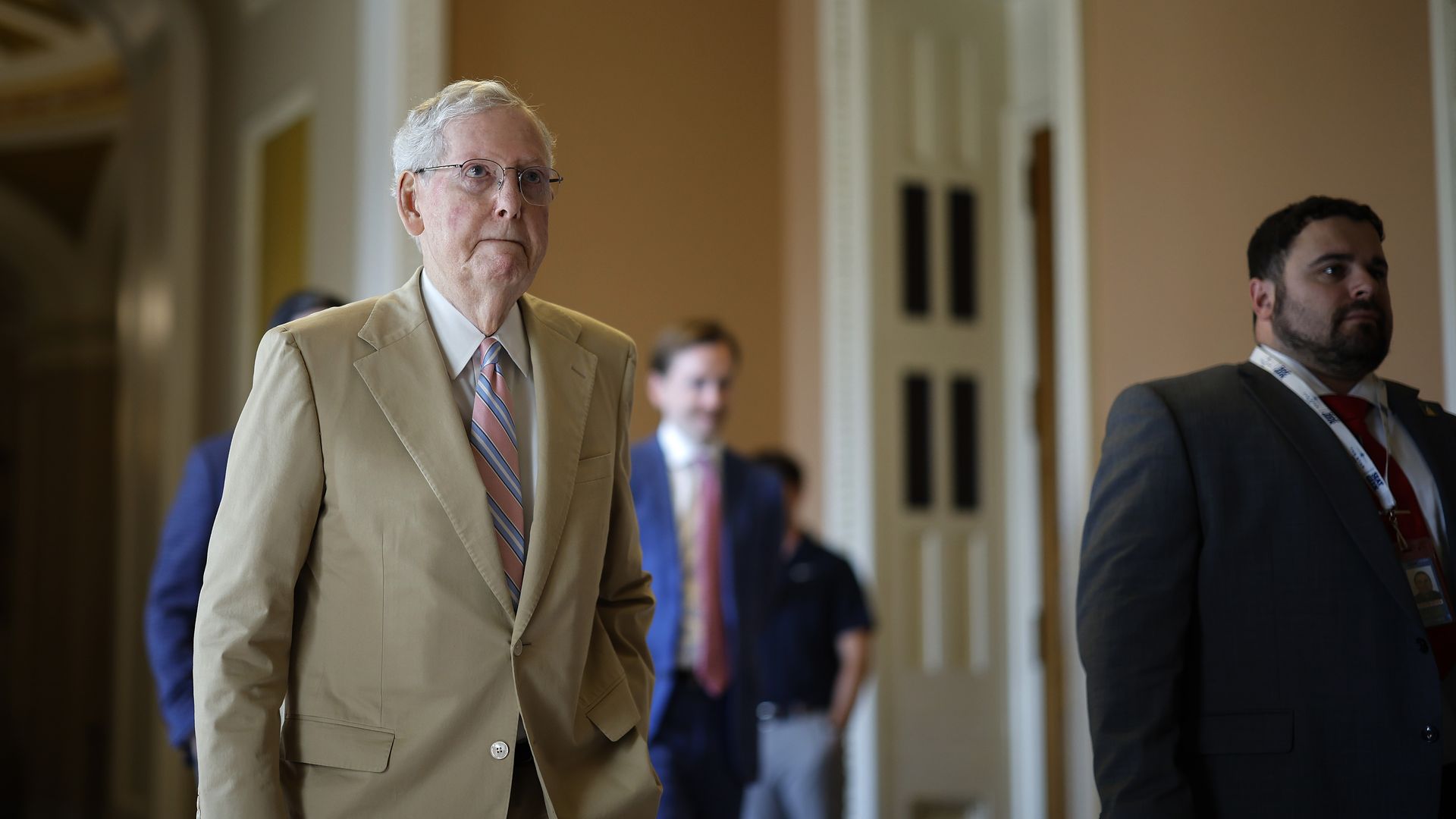 Senate Minority Leader Mitch McConnell (R-KY) returns to his office from the Senate Chamber at the U.S. Capitol 