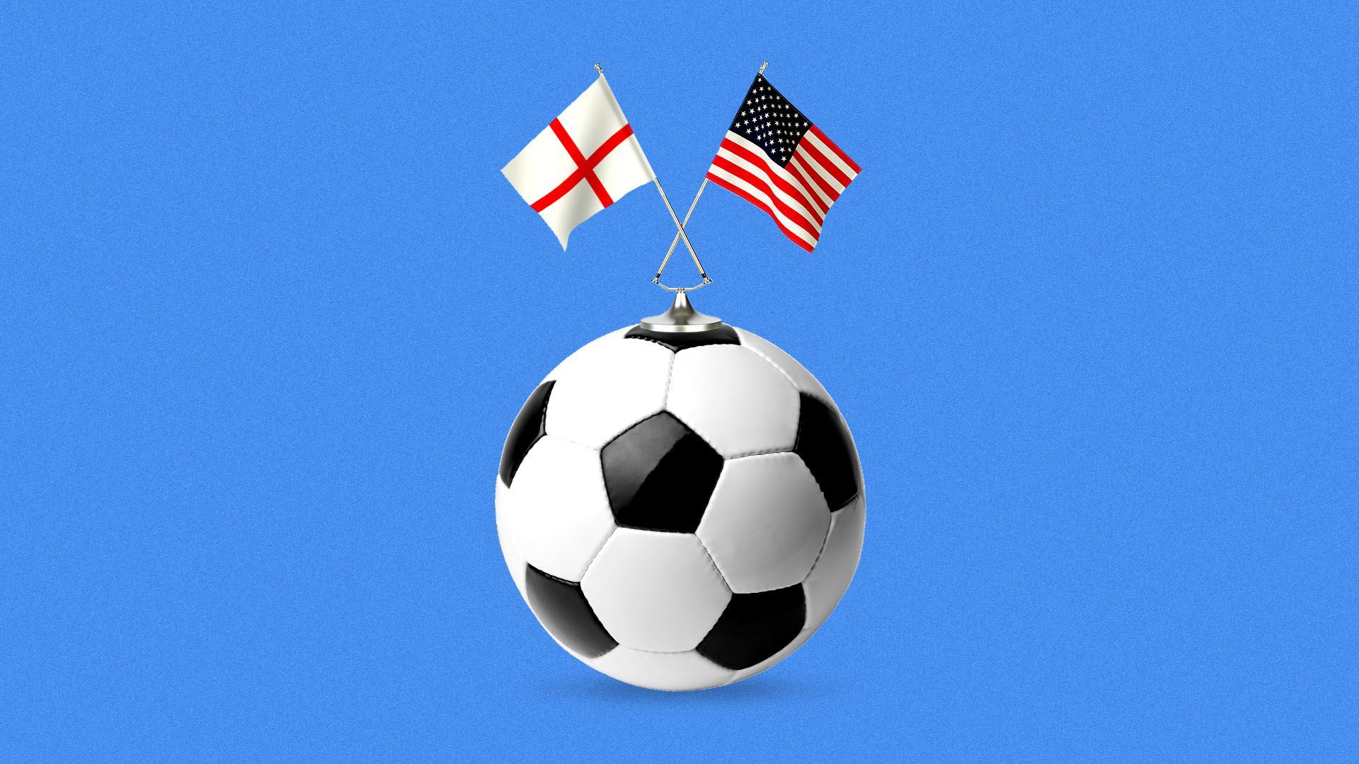 Illustration of a soccer ball with the flags of England and the United States on top