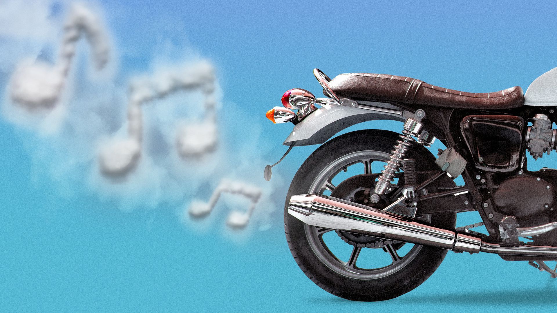 Illustration of a motorcycle with exhaust in the shape of music notes.