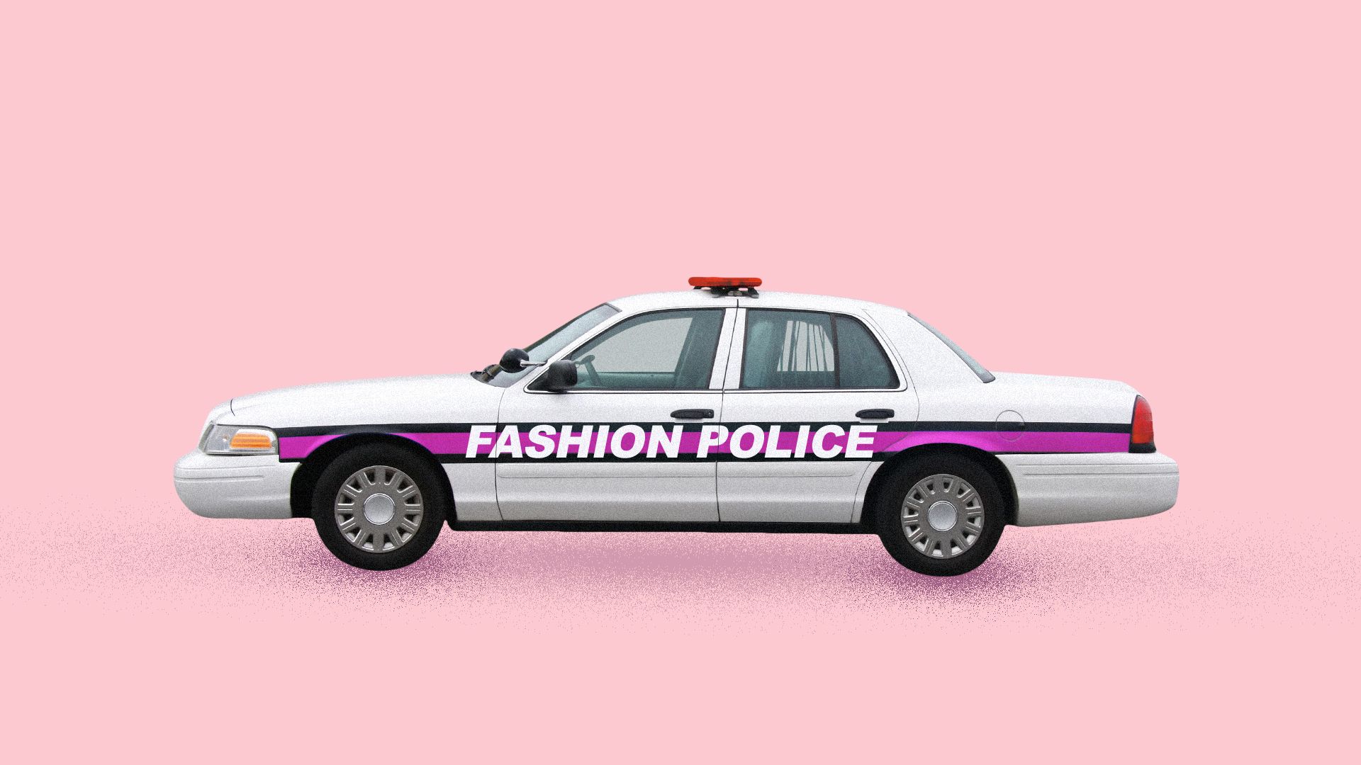 Illustration of a police car with "Fashion Police" written on the side.  