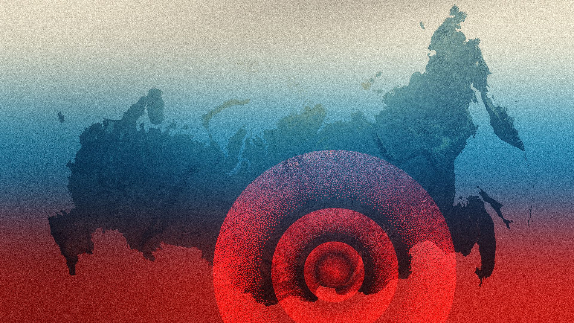 Illustration of radial lines emanating out from a topographical map of Russia