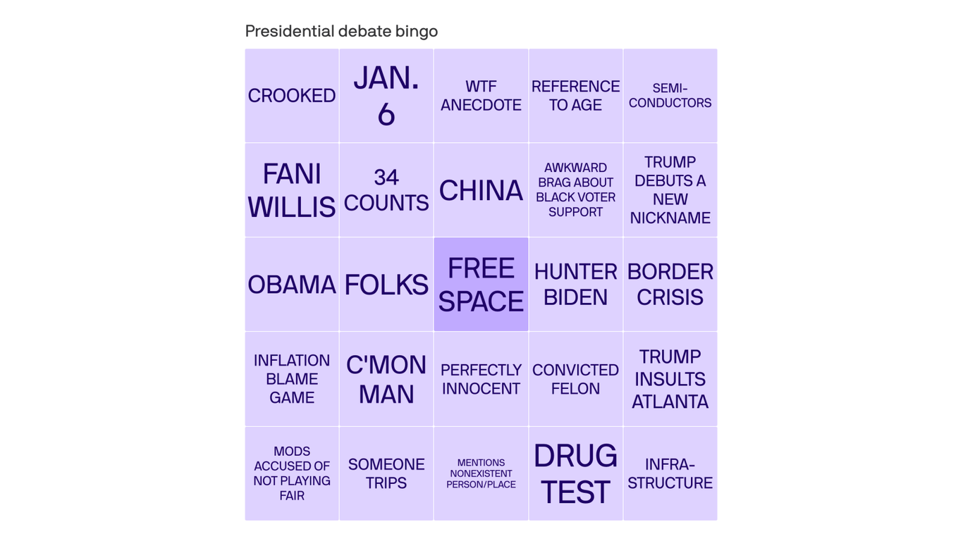 Presidential Debate Bingo Card: Biden, Trump face-off