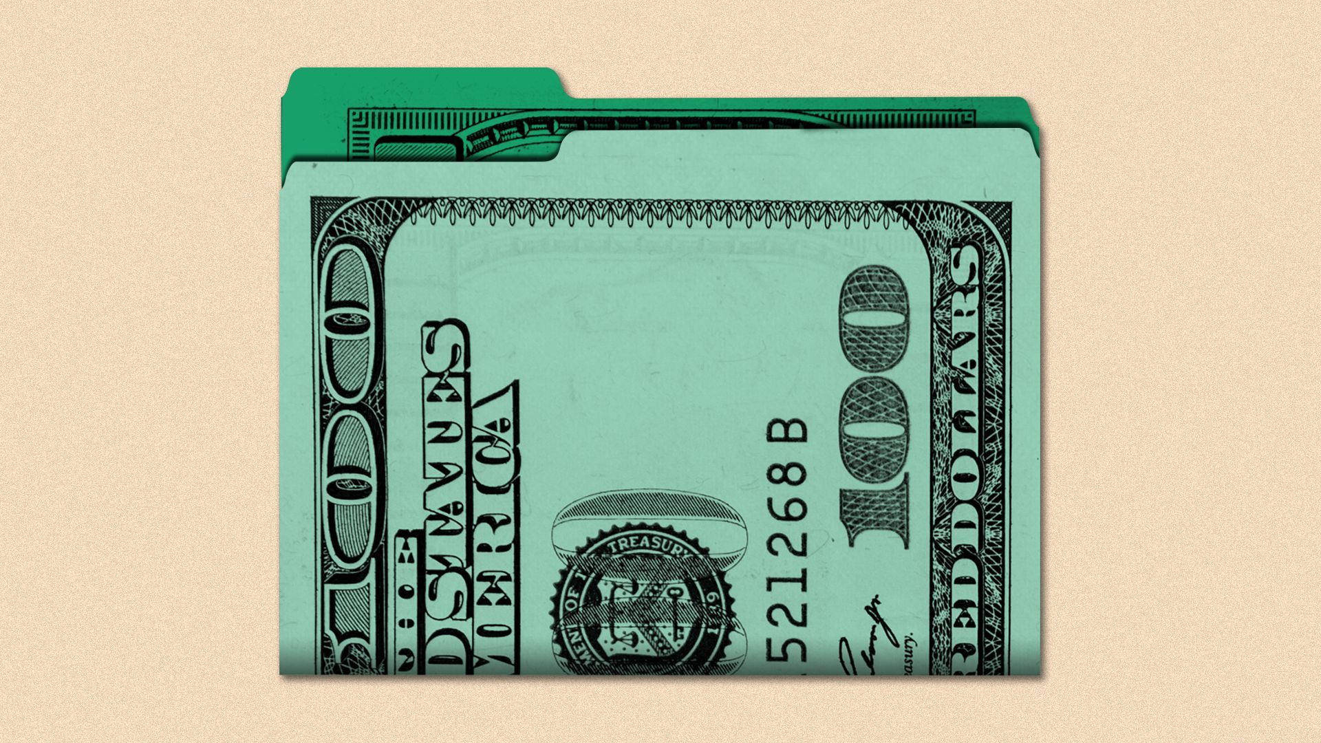 Illustration of a hundred-dollar bill in the shape of a manila folder.