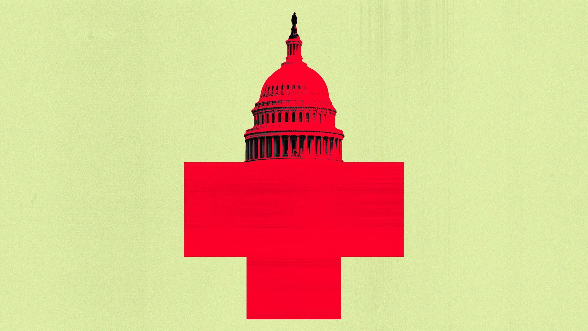 Illustration of the US Capitol forming the top of a red cross symbol.