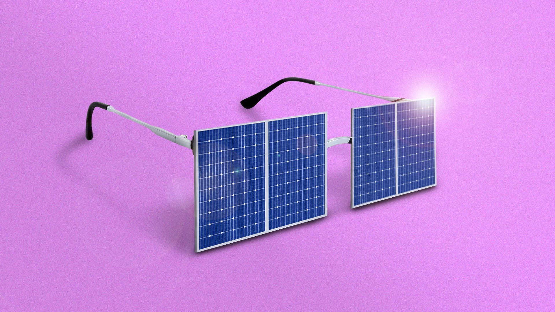 an illustration of sunglasses with the lenses made out of two solar panels 