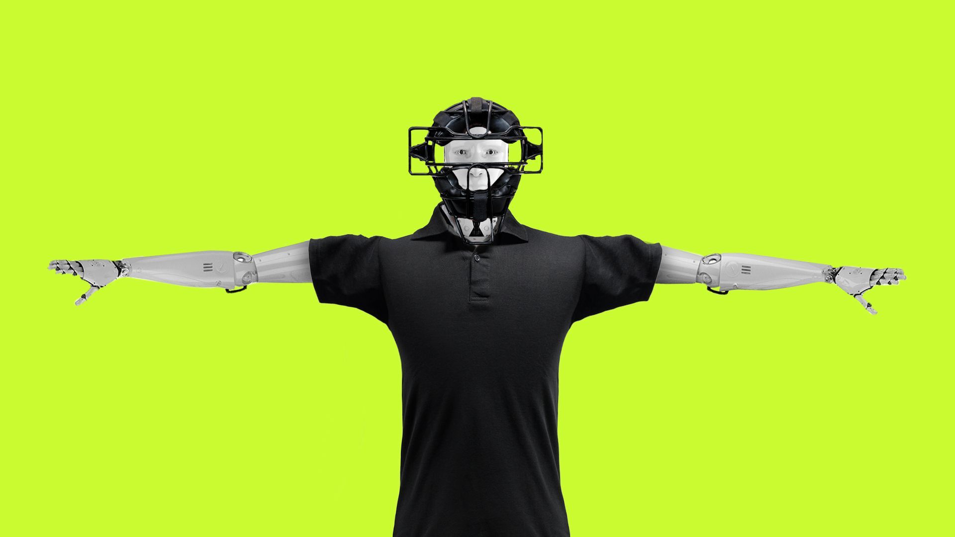 Robot with an umpire's uniform on