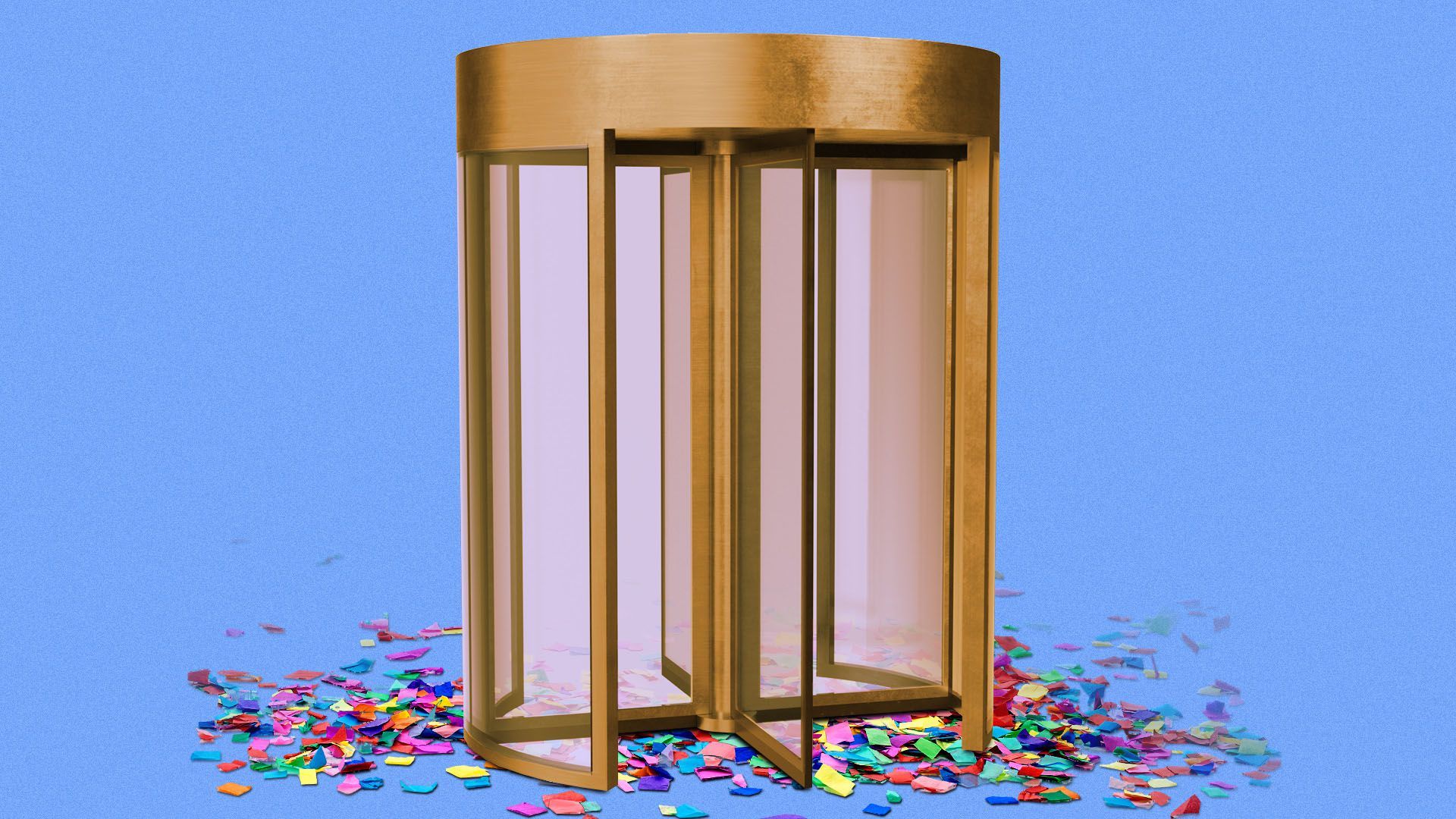 Illustration of a revolving with confetti around it