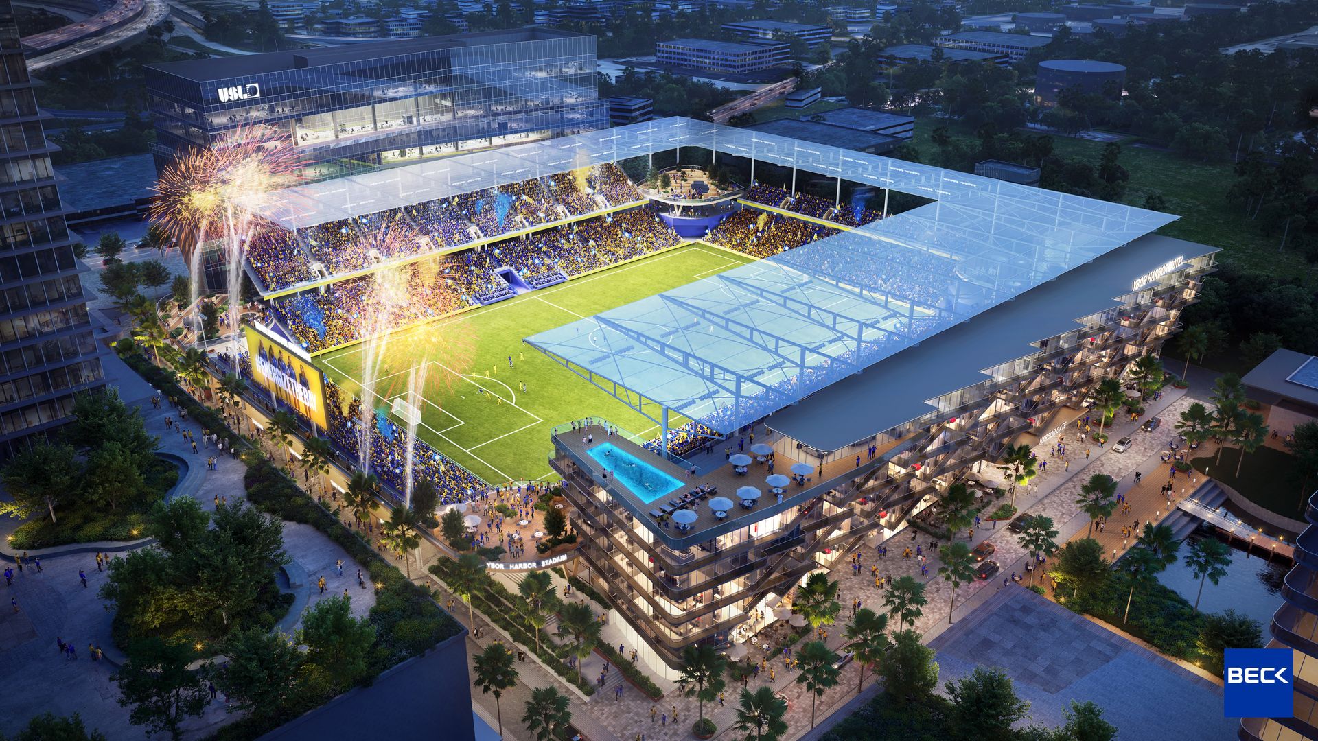 A rendering of the Tampa Bay Sun's planned stadium.