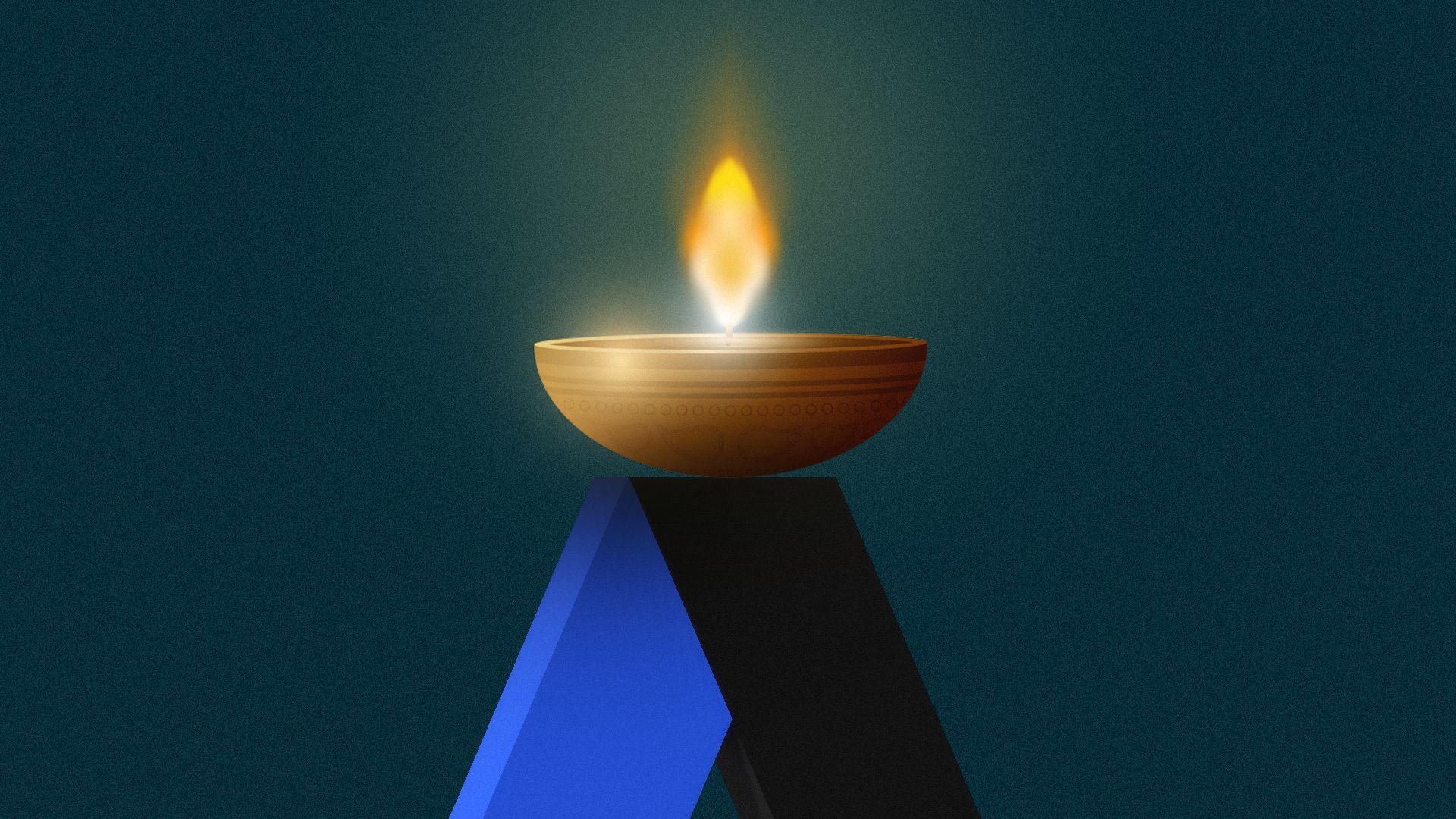 Illustration of a diya lamp setting on top of the Axios logo.