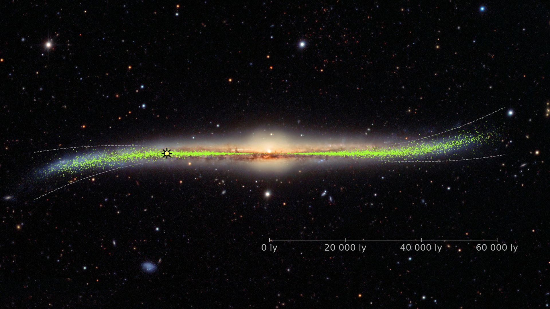 Warped galaxy with the distribution of young stars (Cepheids) in its disk as inferred from the Milky Way Cepheids.