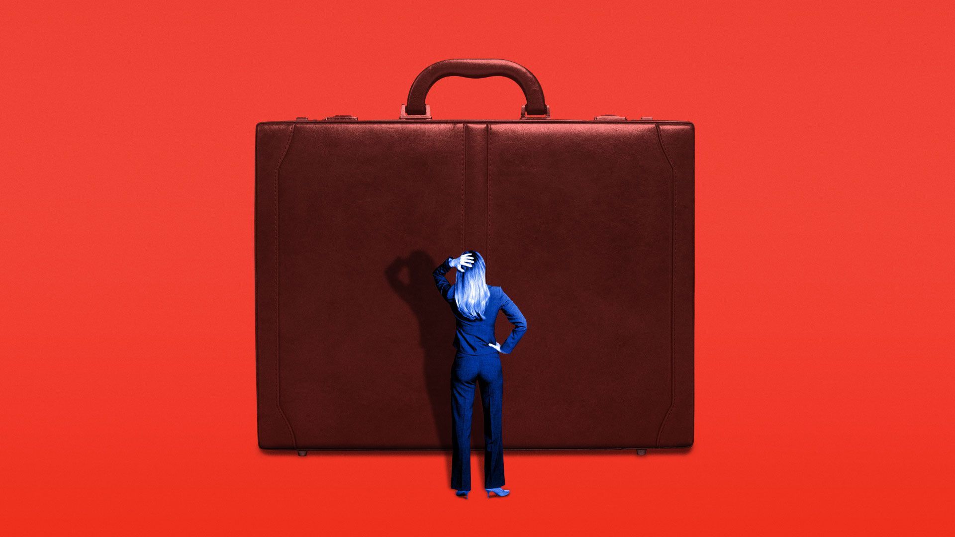 Illustration of person looking up at a large briefcase