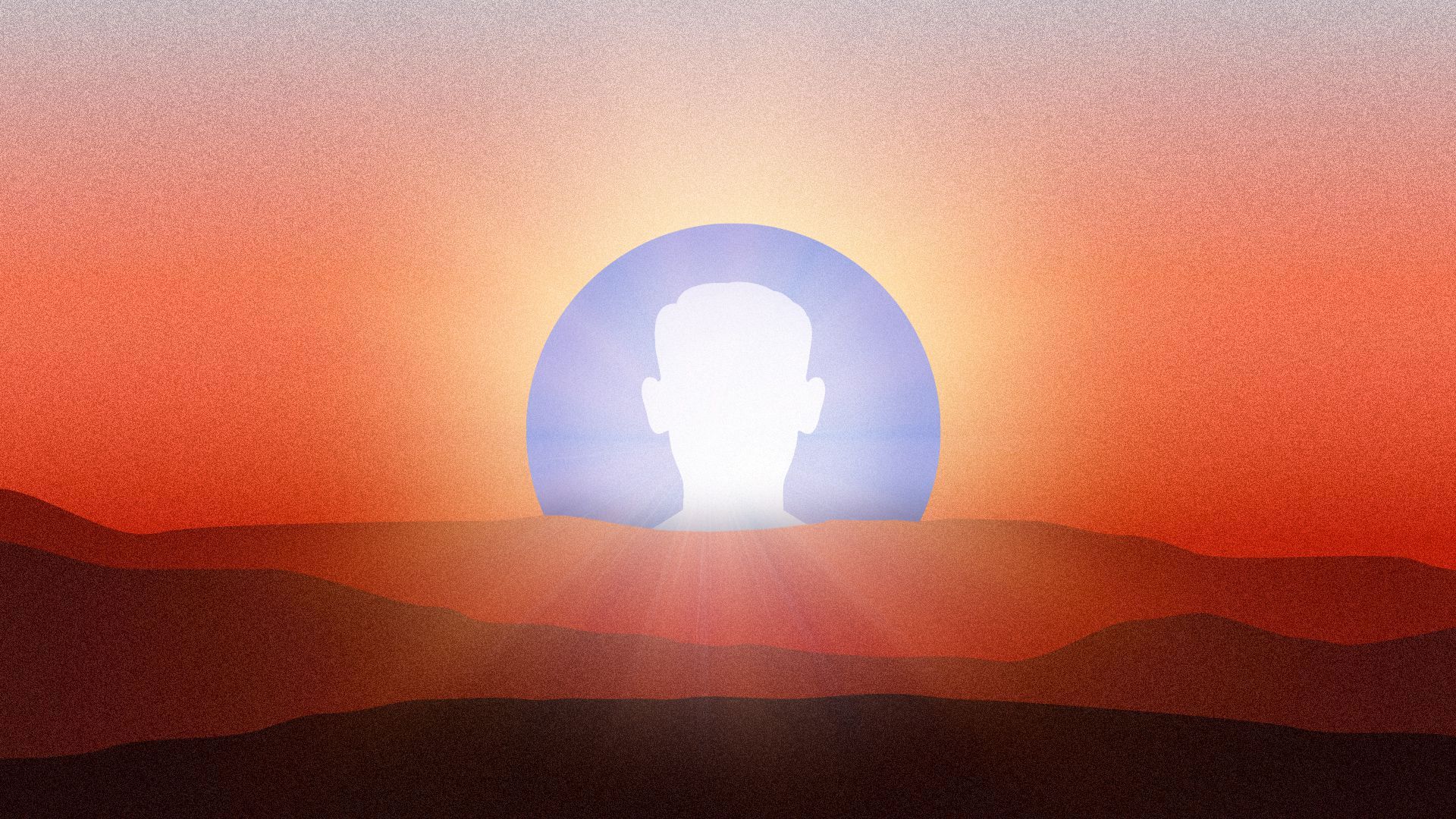An illustration of Facebook's logo as a sunset over the mountains.