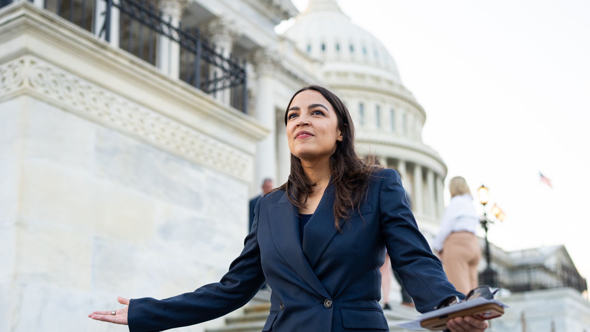 Alexandria Ocasio-Cortez on the Capitol steps